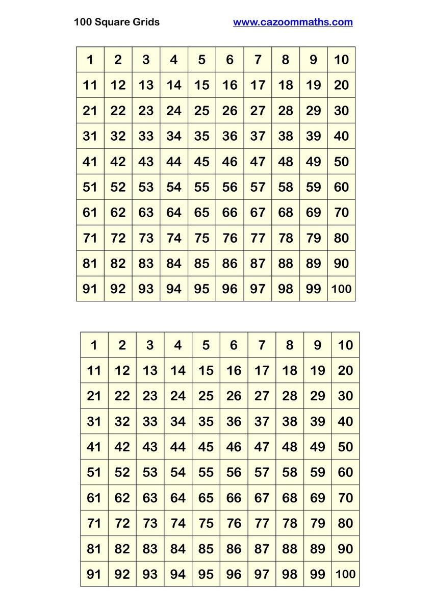100 Square Grids 2 Per Page FREE Teaching Resources