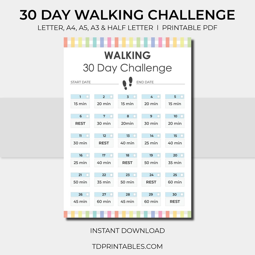 30 Day Walking Challenge 30 Day Challenge Printable 30 Day Habit Tracker 30 Day Goal Tracker 30 Day Tracker Printable PDF Etsy