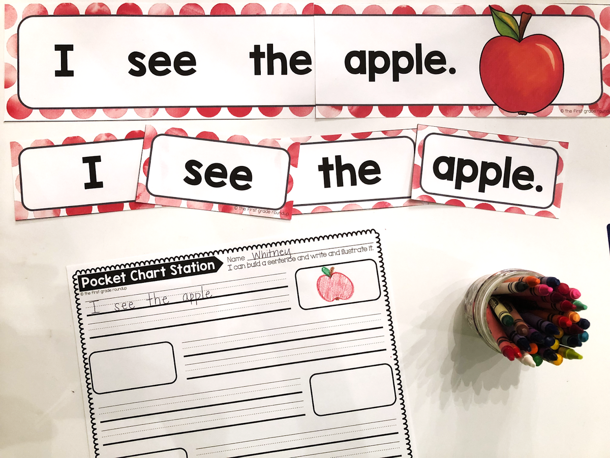 4 Easy Pocket Chart Center Ideas That Kids Will Love The First Grade Roundup Simple Sentences Pocket Chart Center For Kindergarten Kindergarten Creations