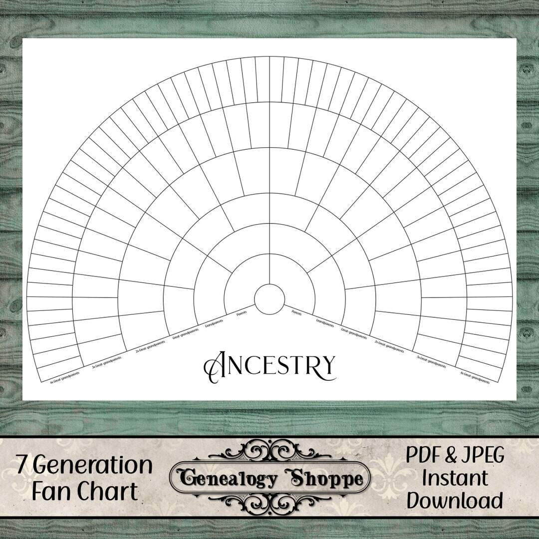 7 Generation Genealogy Family Tree Wall Art Print Fill 30 X 22 Inch Digital Printable Fan Chart Genealogy Family History Ancestry Etsy