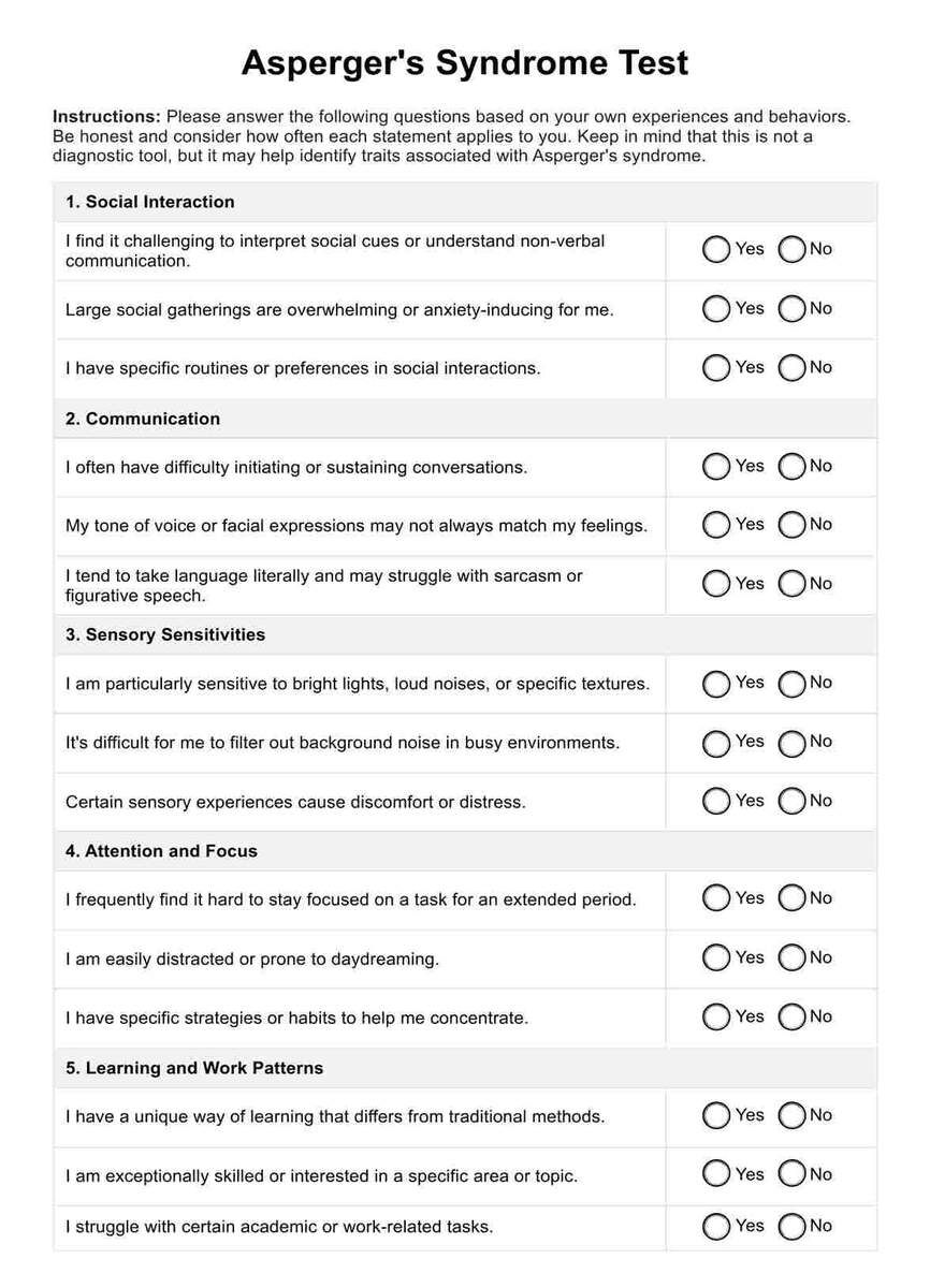 Asperger S Syndrome Test