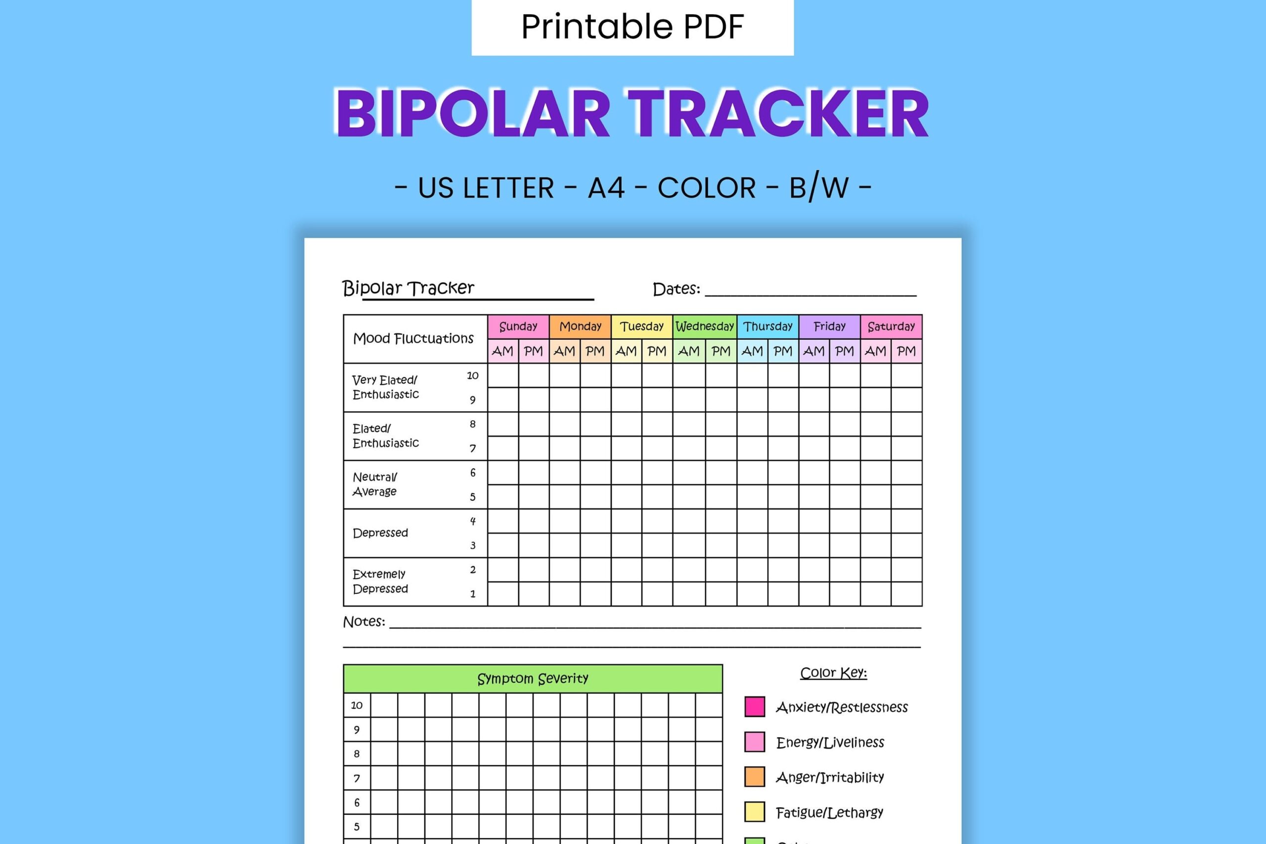 Bipolar Mood Chart Printable PDF File Etsy UK
