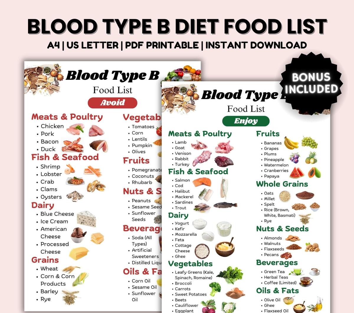 Blood Type B Diet Food List Blood Group B Food Guide Blood Group B Grocery List Avoid List And Diet Recommendations Meal Plan Etsy Hong Kong