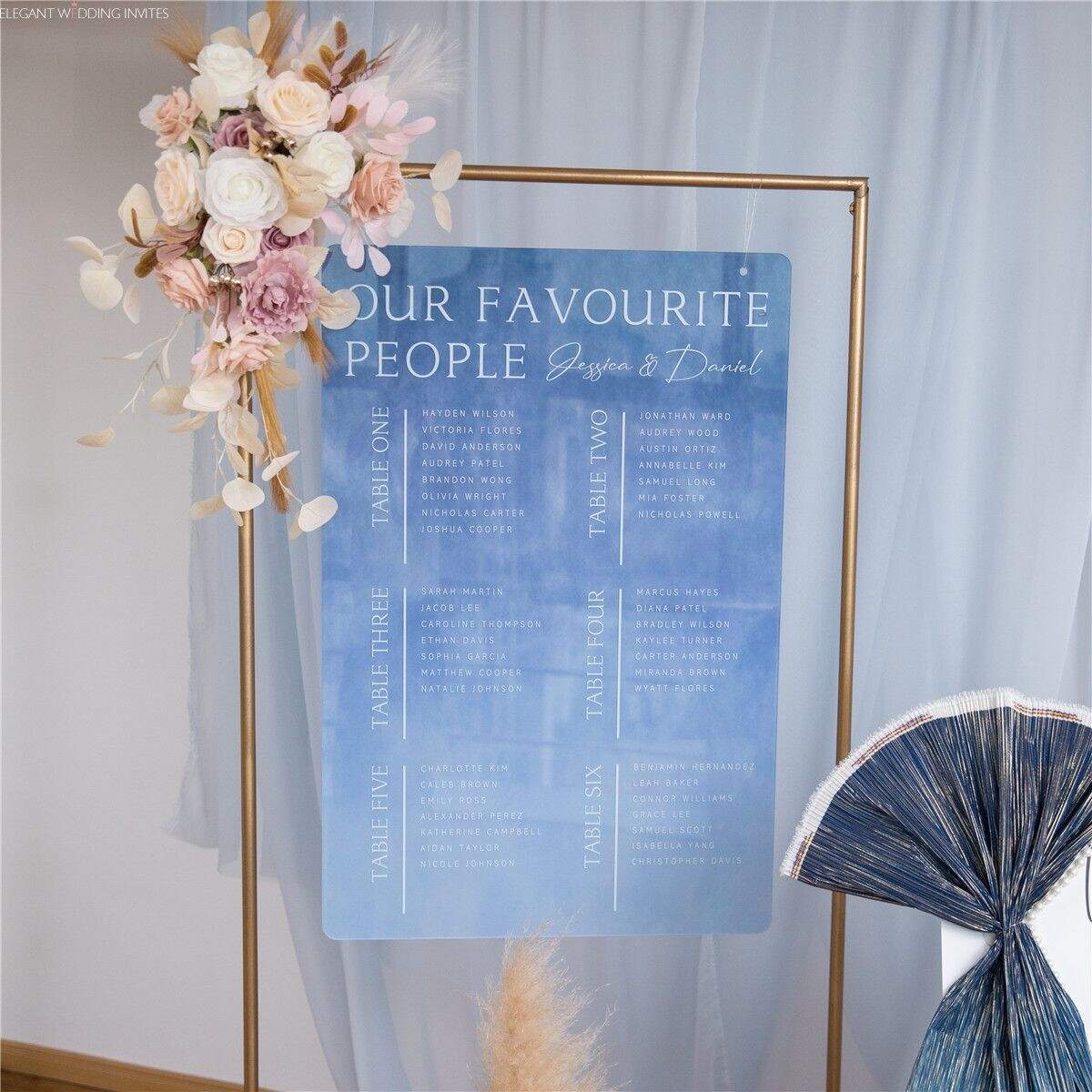 Blue Acrylic Wedding Seating Chart Plan EWSG076 Banquet Table Seating Chart In Illustrator PDF Download Template