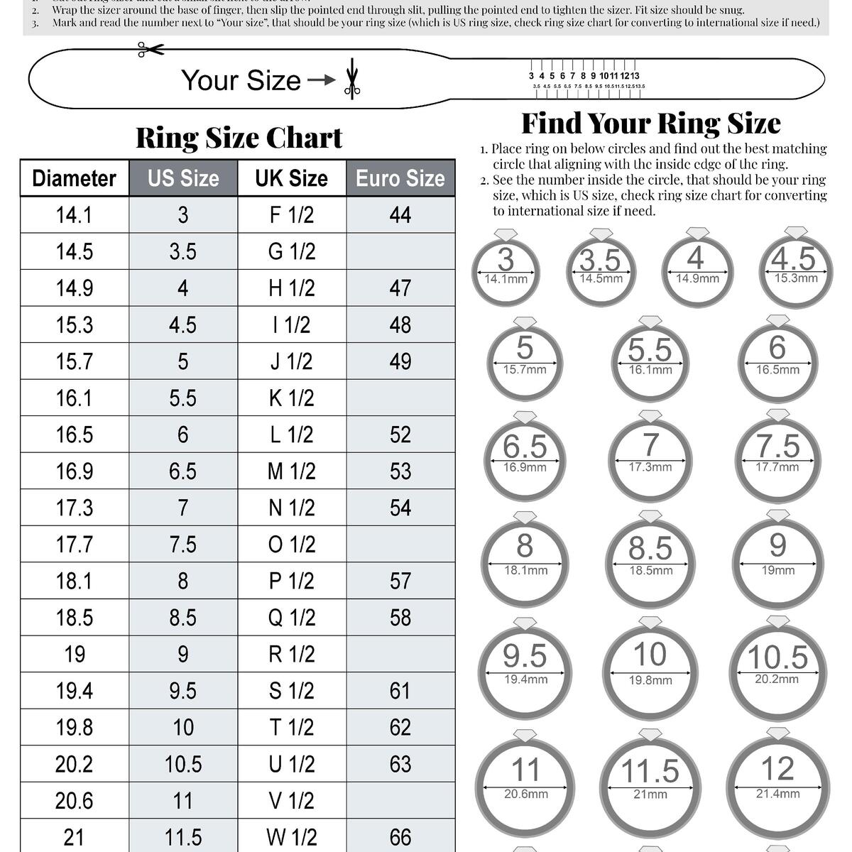 Chart Zales Ring Sizer Mens Ring Size Measurement Chart Printable Ring Sizer Ring Size