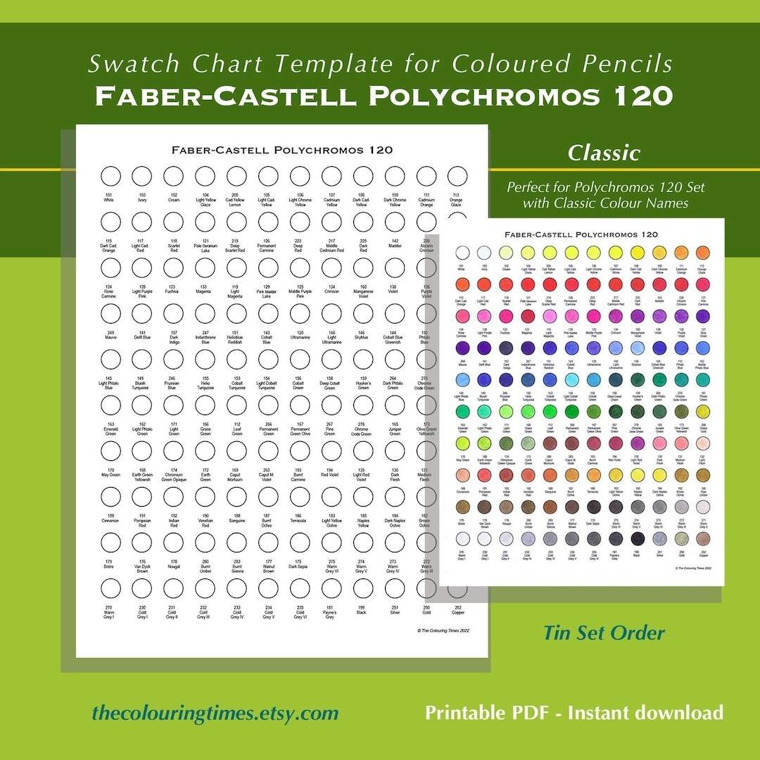 Fabercastell Classic Colours 60 Swatch Printable PDF Prismatic Chart Pencil Color Page Digital Template By TCT Etsy Hong Kong