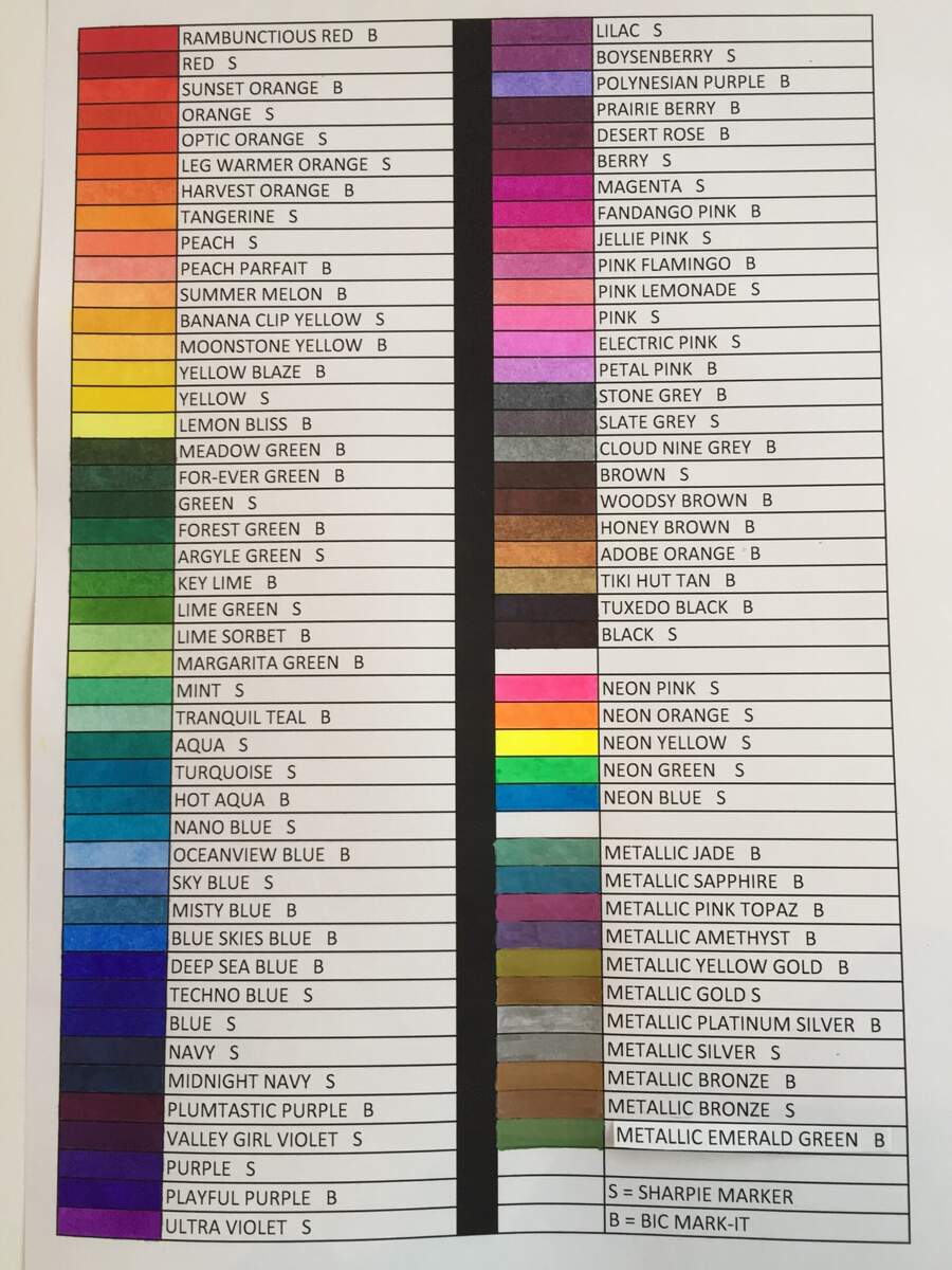Color Chart For Sharpie And Bic Mark It Markers Complete List Of Sharpie Marker Colors Fine And Ultra Fine Jenny S Crayon Collection