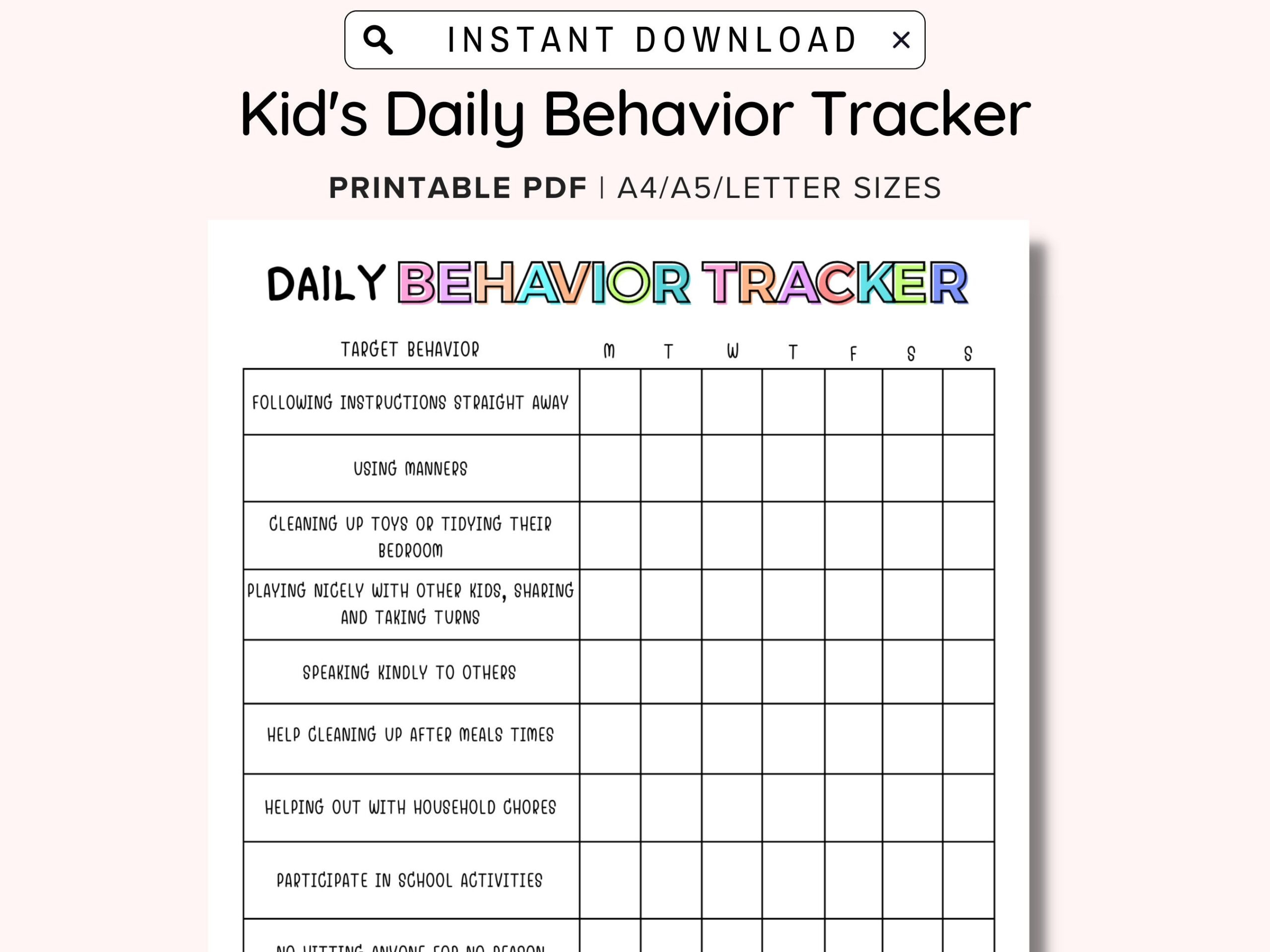 Daily Behavior Chart For Kids Printable Good Behavior Tracking Children Behavior Chart Home Classroom Kid S Chore Checklist A4 A5 PDF Etsy Israel