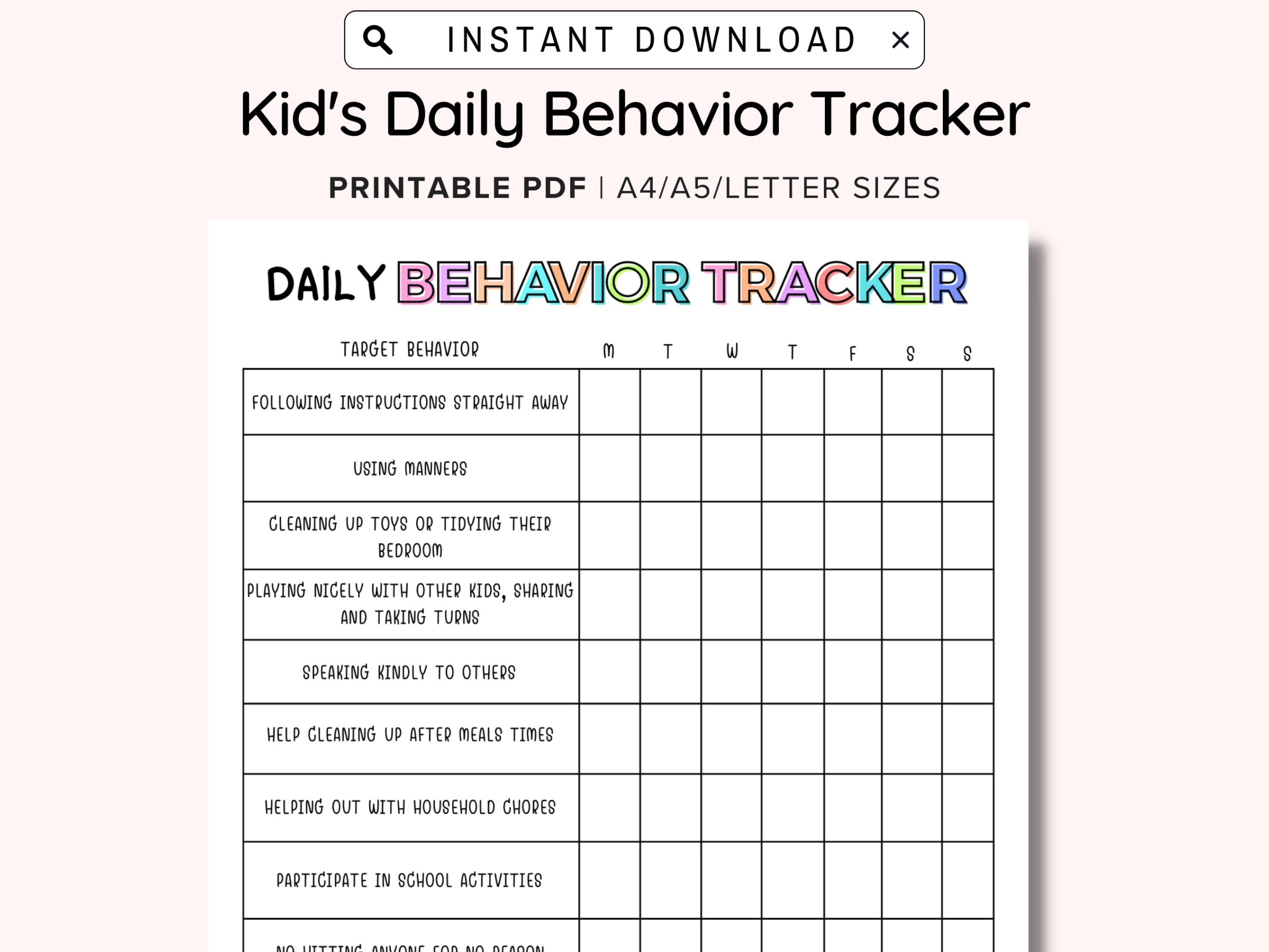 Daily Behavior Chart For Kids Printable Good Behavior Tracking Children Behavior Chart Home Classroom Kid S Chore Checklist A4 A5 PDF Etsy Israel