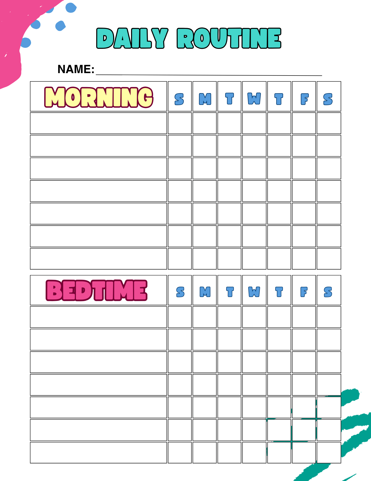 Daily Routine Chart Checklist For Kids Printables Paper Scissors Craft