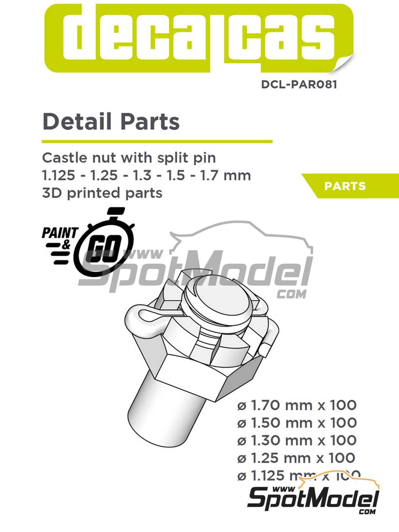 Decalcas DCL PAR081 Nuts Castle Nut With Split Pin 1 125mm 1 25mm 1 3mm 1 5mm 1 70mm 100 100 100 100 100 Units Ref DCL PAR081 SpotModel
