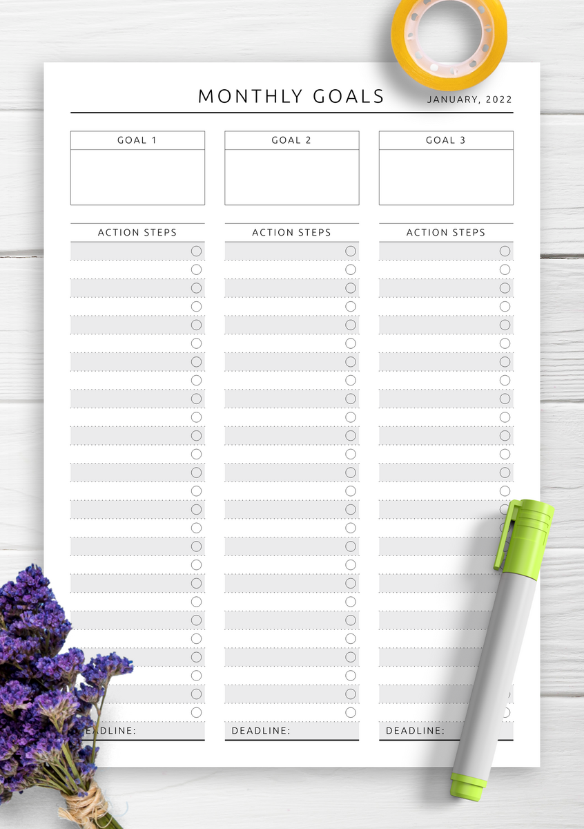 Download Printable Minimal Monthly Goal Tracker PDF