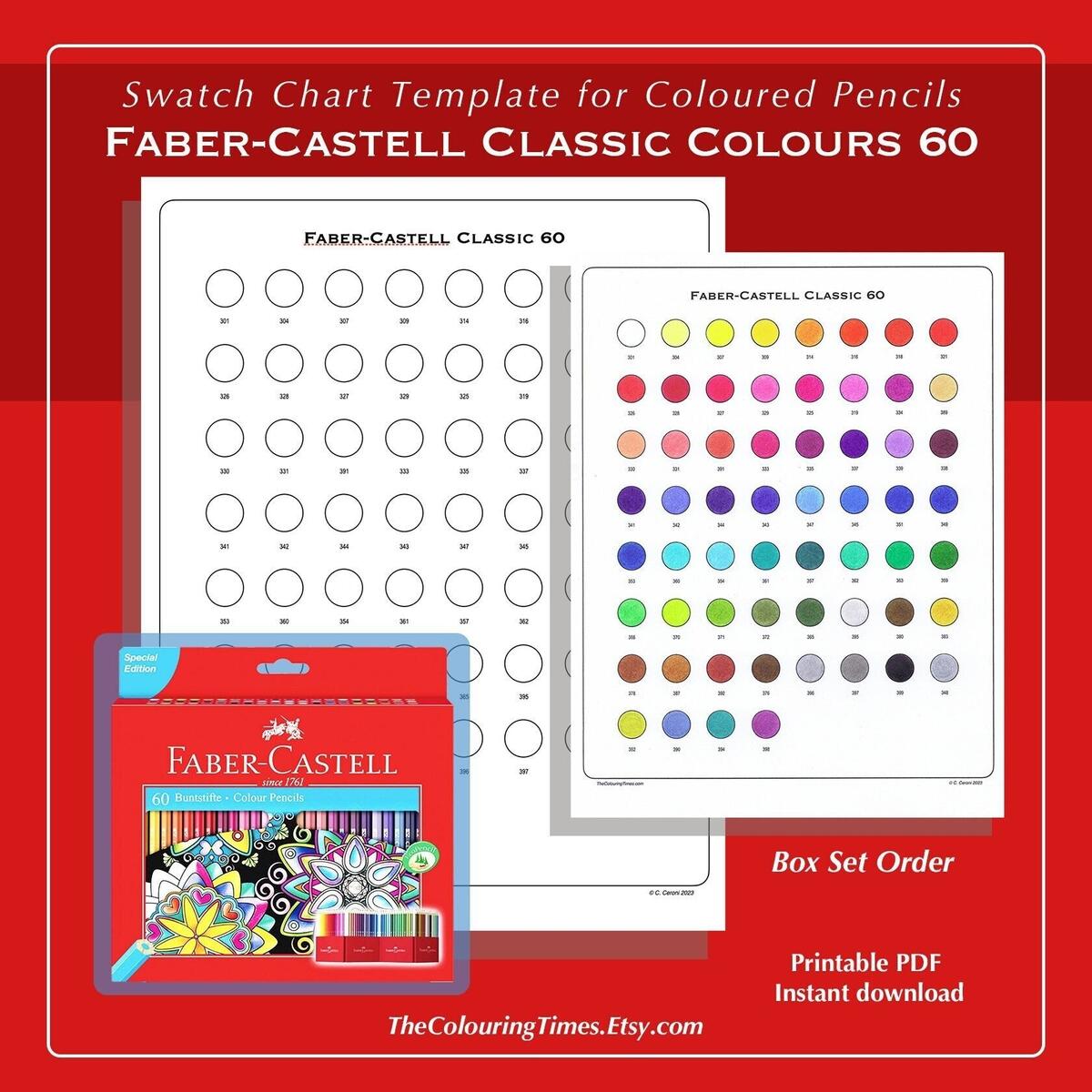 Fabercastell Classic Colours 60 Swatch Printable PDF Prismatic Chart Pencil Color Page Digital Template By TCT Etsy Hong Kong