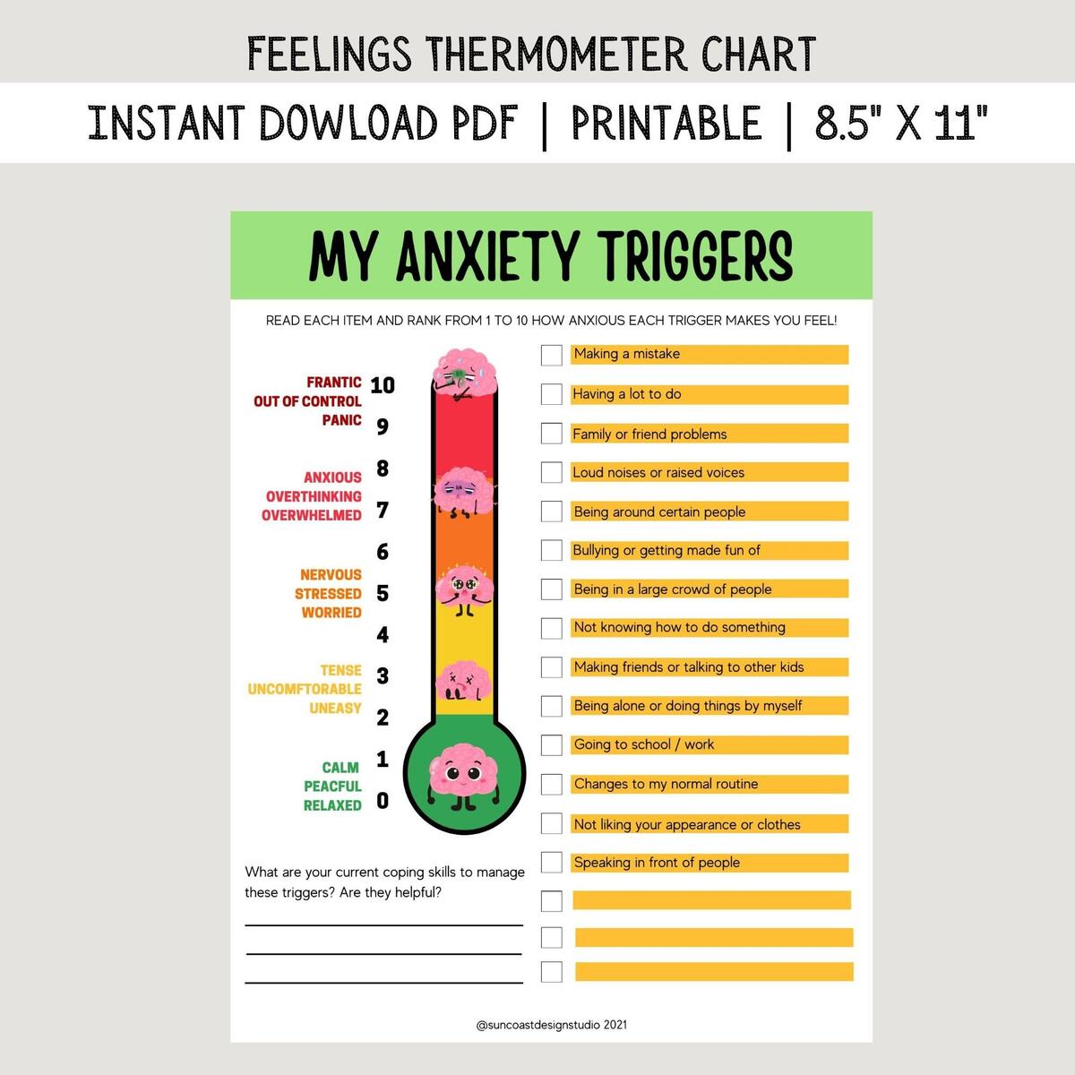 Feelings Thermometer Chart Emotions Poster Kids Teens Printable Mental Health Behavior Management Therapy Counselor Instant Download Etsy