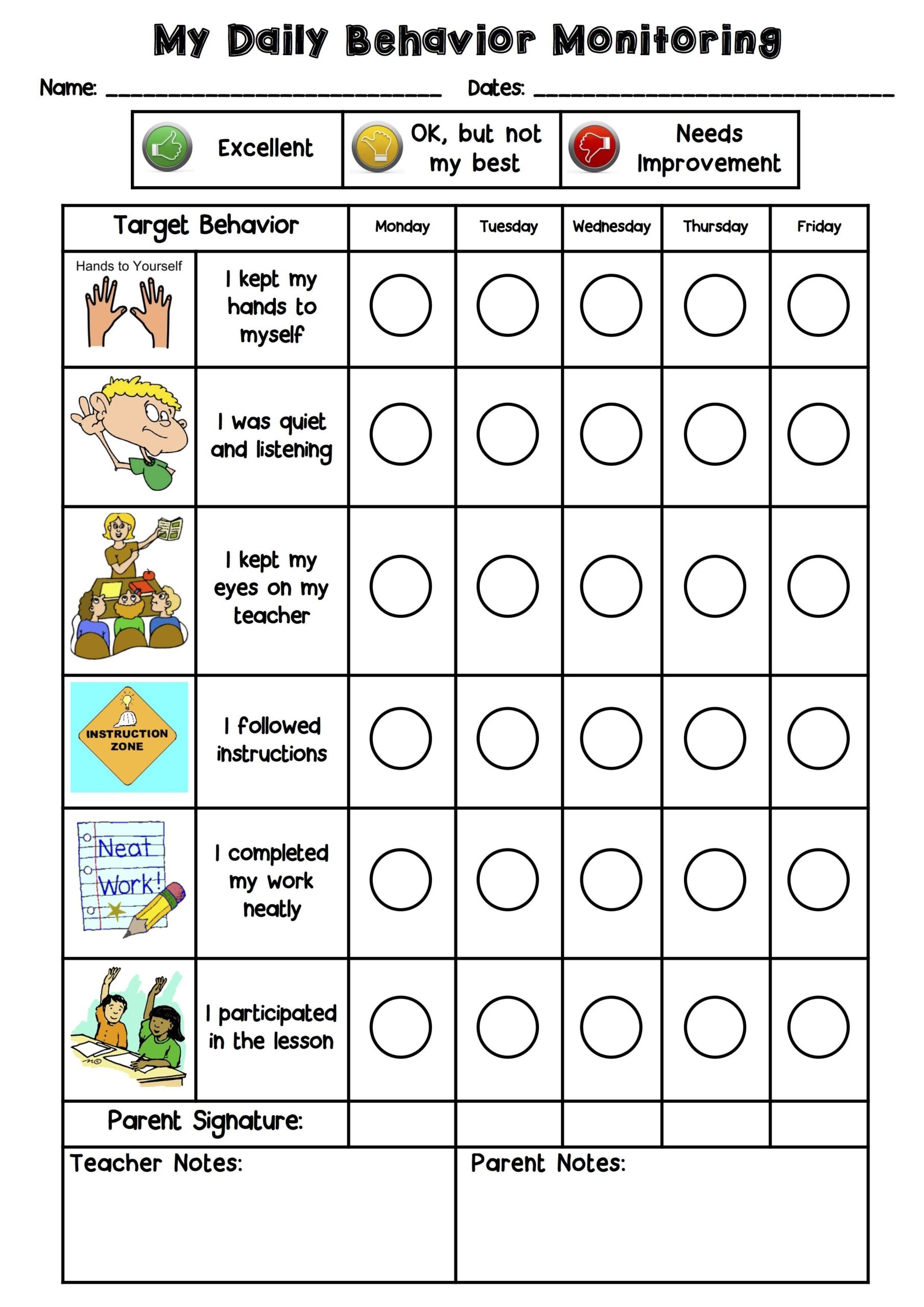 Free Behavior Chart For Individual Log Weekly And Daily Printable Charts Caroline Koehler At Celavora Education