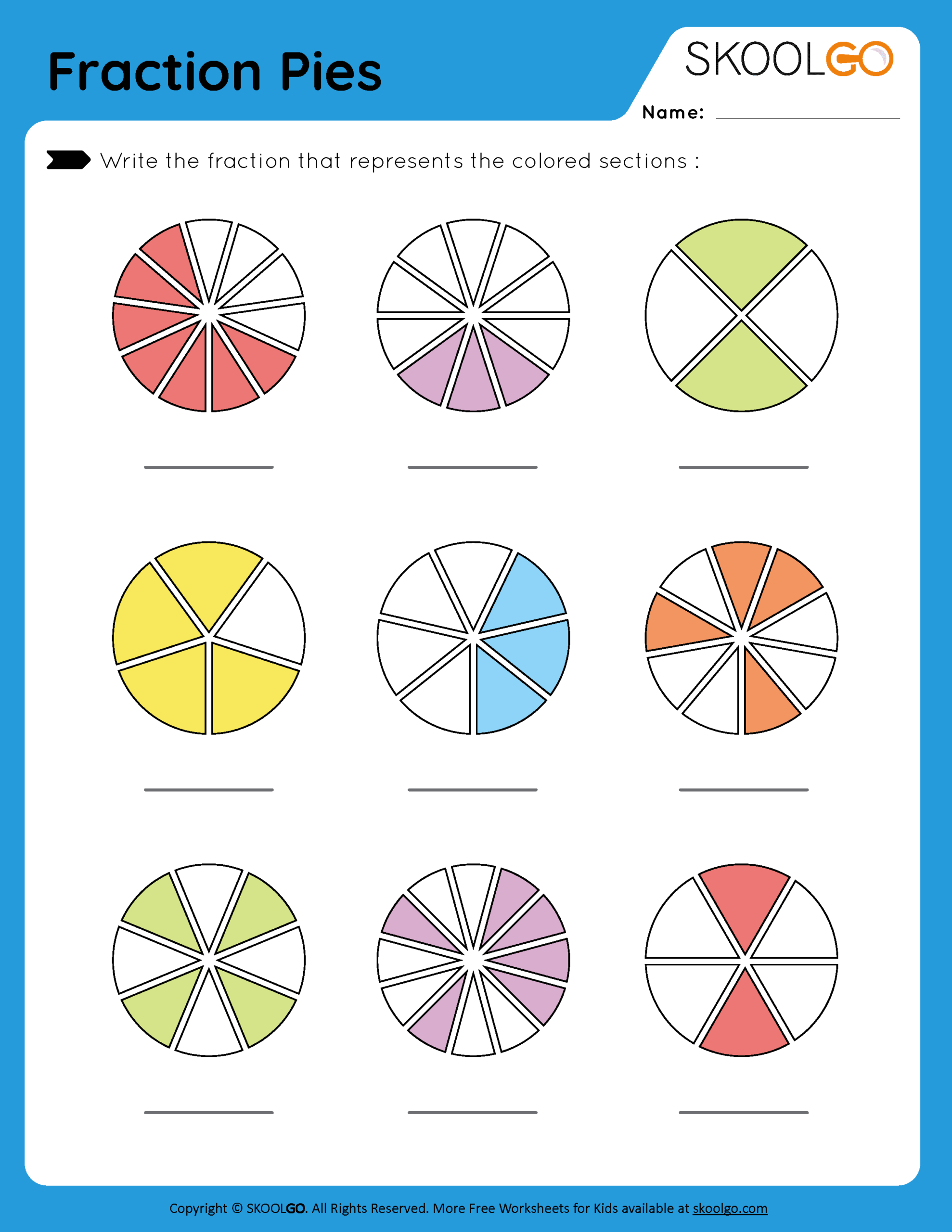 Fraction Pies Free Worksheet For Kids SKOOLGO Drawing Pie Charts B Worksheet Key Stage 2 PDF Algebra And Statistics Worksheets
