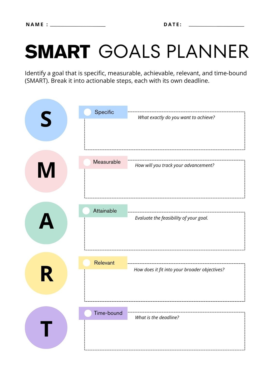 Free And Customizable Goals Templates Free And Customizable Goals Templates