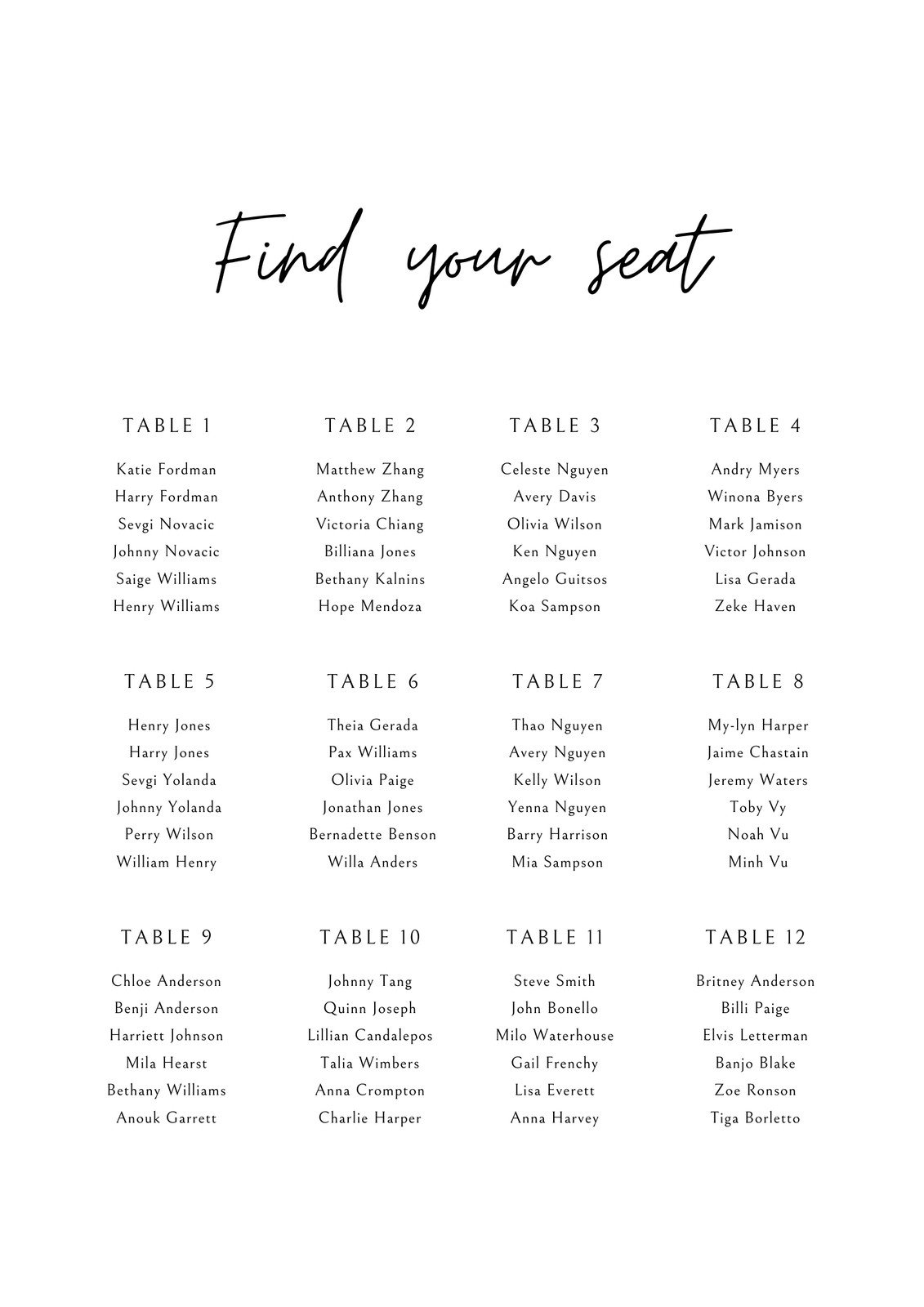 Wedding Seating Chart Template Plan Your Perfect Day