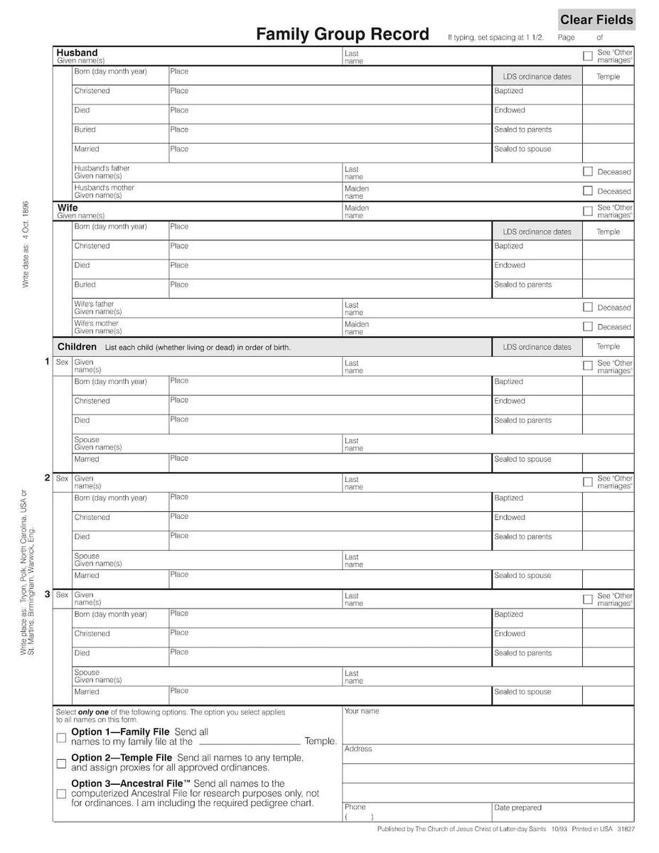 Free LDS Mormon Family Group Record Type Print In Minutes Teach Me Genealogy