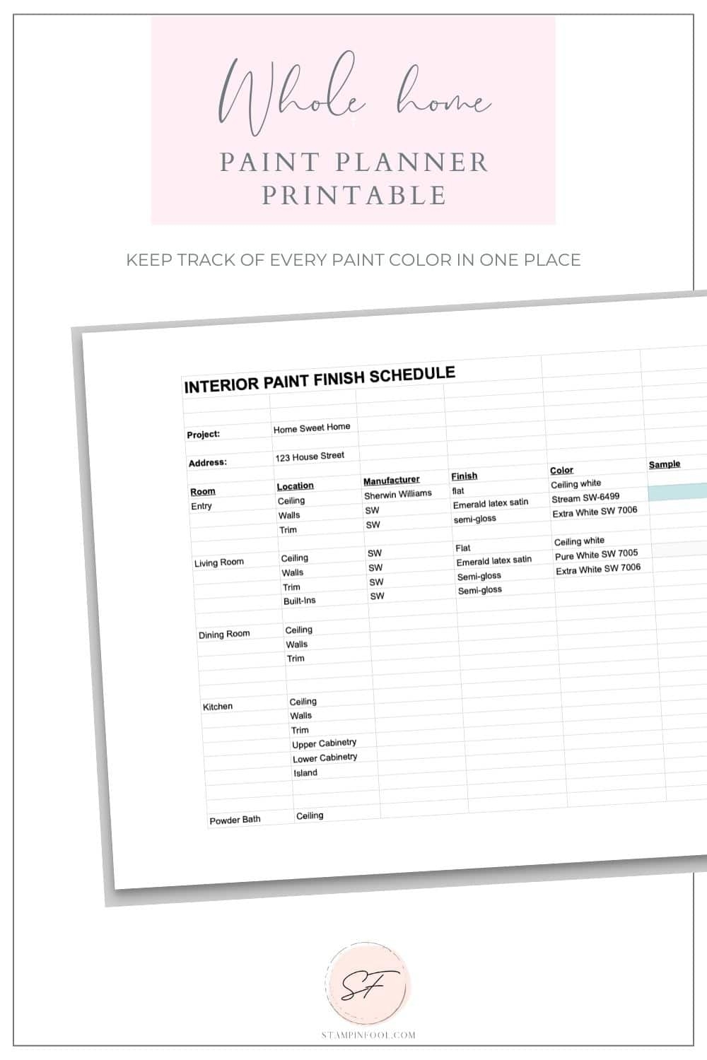 Free Paint Tracker And Planner Chart Printable For Your Home