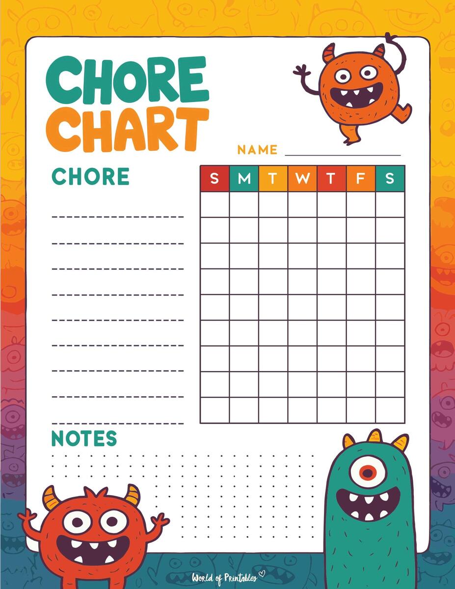 Free Printable Chore Charts For Kids Over 30 Fun Designs World Of Printables Free Printable Chore Charts For Kids Over 30 Fun Designs World Of Printables