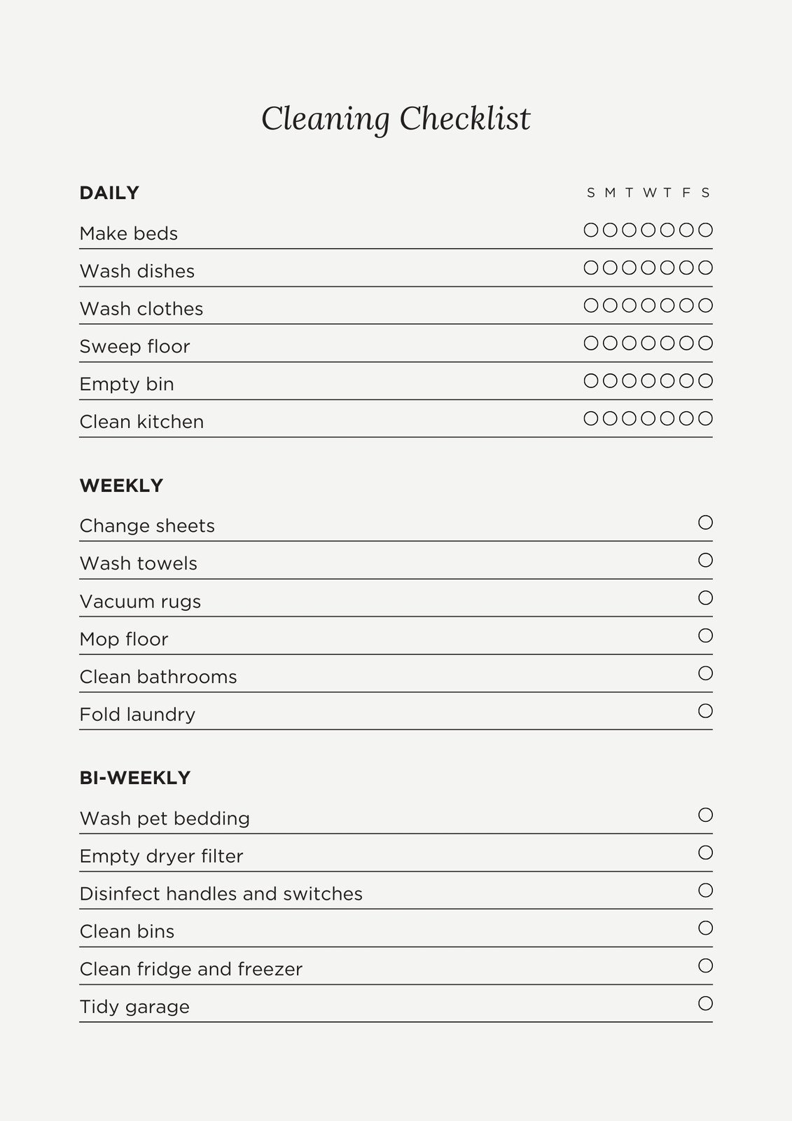 Cleaning Checklist Free Printable