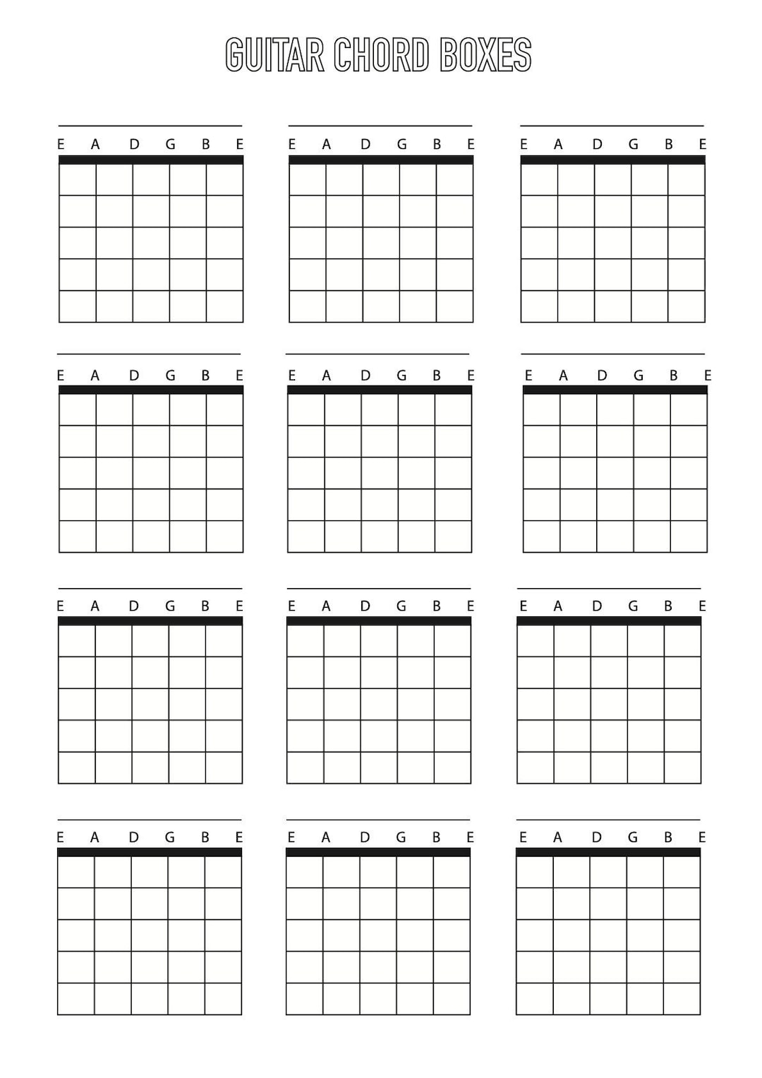Guitar Chord Box Sheet Downloadable Template A4 Blank 6 String Etsy