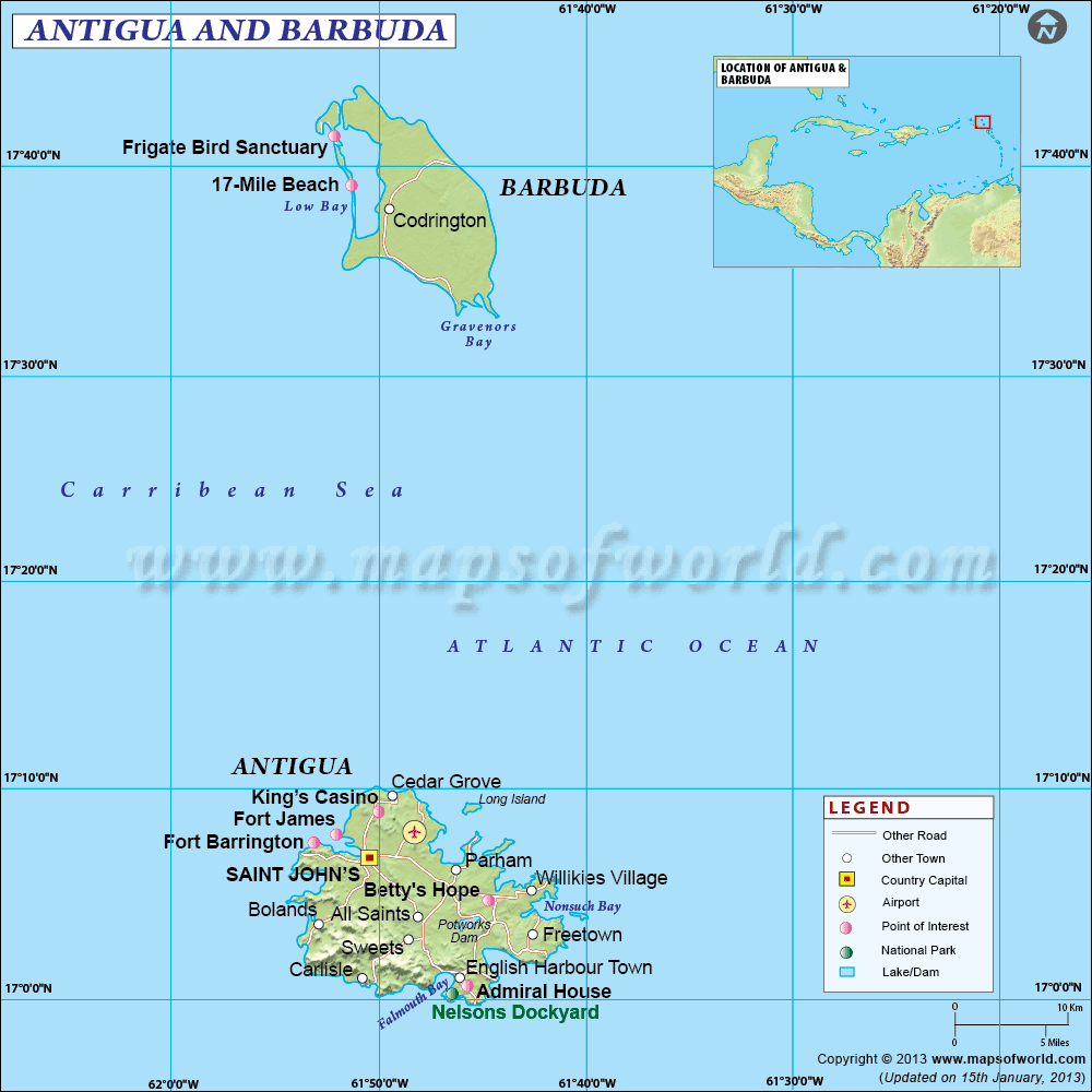 Map Of Antigua And Barbuda Map Of Antigua And Barbuda