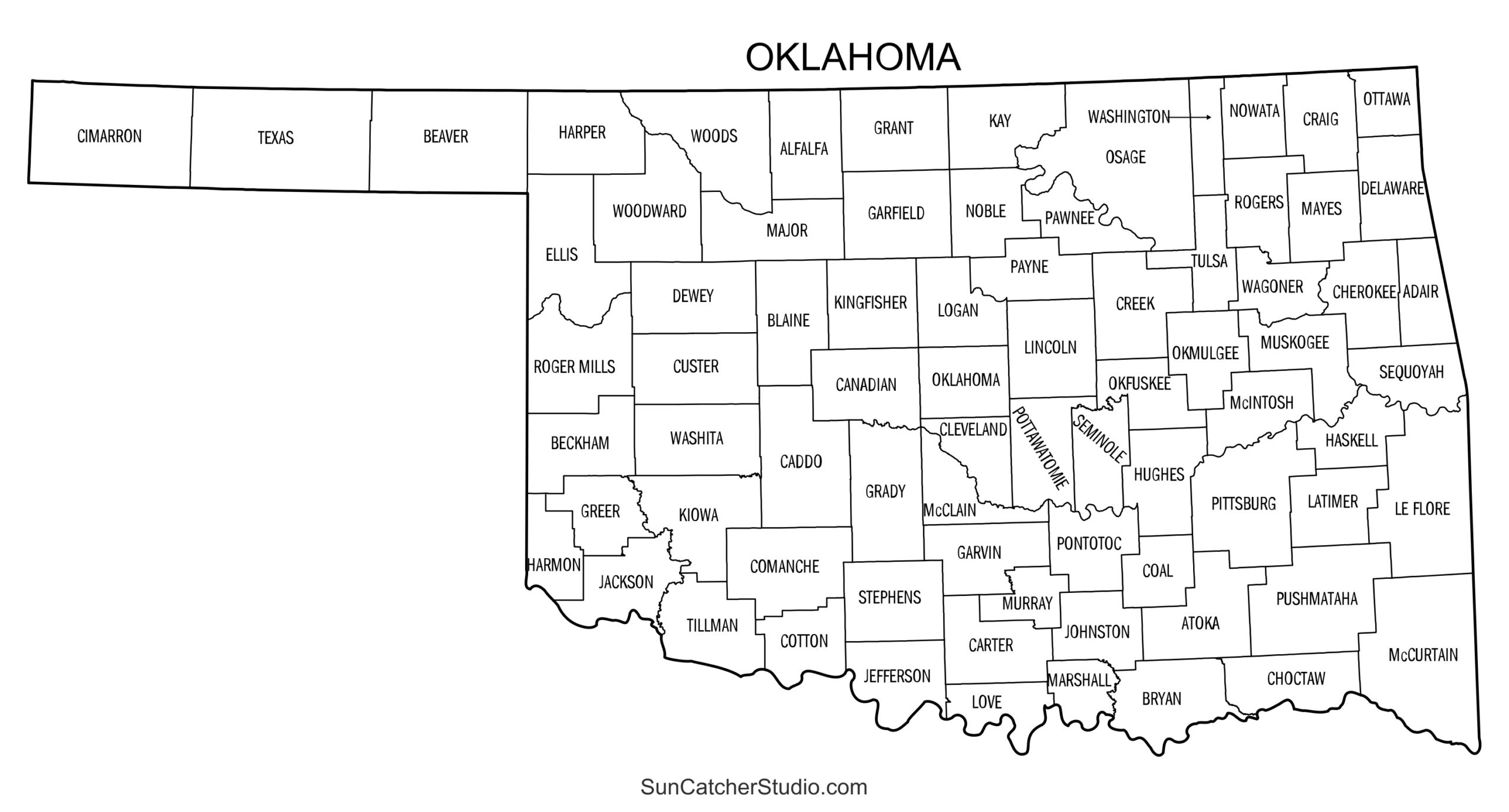 Oklahoma County Map Printable State Map With County Lines Free Printables Lettering SVG Files Tools Apps