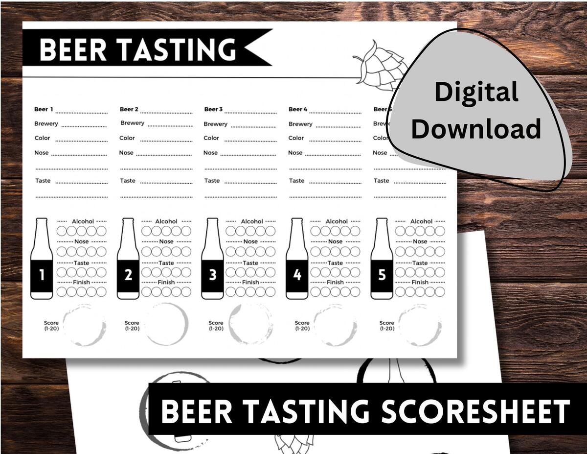 Printable Beer Tasting Card Download Great For Parties Fishing Trips And Get Togethers Etsy Amazon Beer Flavor Wheel Craft Beer Tasting Chart Art Print Hop Aroma Poster Colorful Home Bar Wall Art Brewer S Flavor Guide Decor 10 X 10 Posters Prints