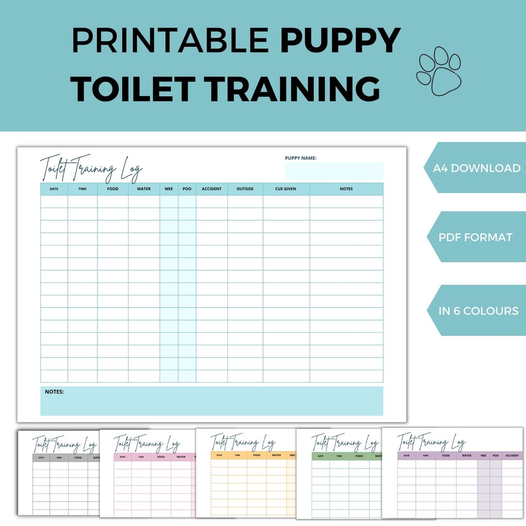 Printable Dog Potty Training Log Puppy Toilet Training Tracker New Dog Training Puppy House Training Puppy Trainer A4 Download Etsy