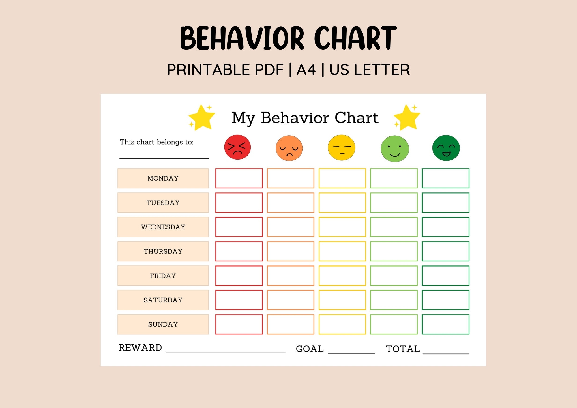 Printable Emotion Scale Behavior Chart Points Reward Chart Colourful Kids Behavior Chart Sticker Chart Behavior Management Etsy Denmark
