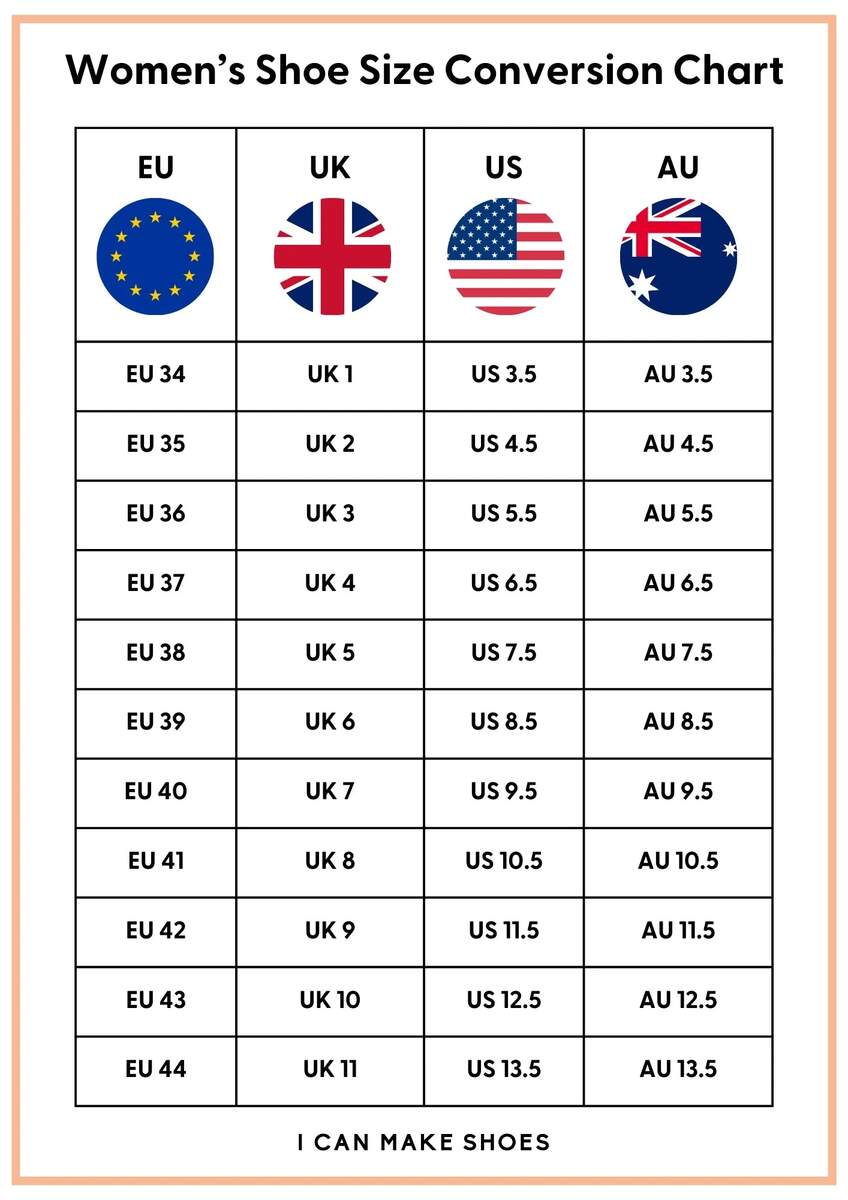 Printable Female Shoe Size Conversion Conversion American Shoe Size Measurements Shoe Chart Shoe Size