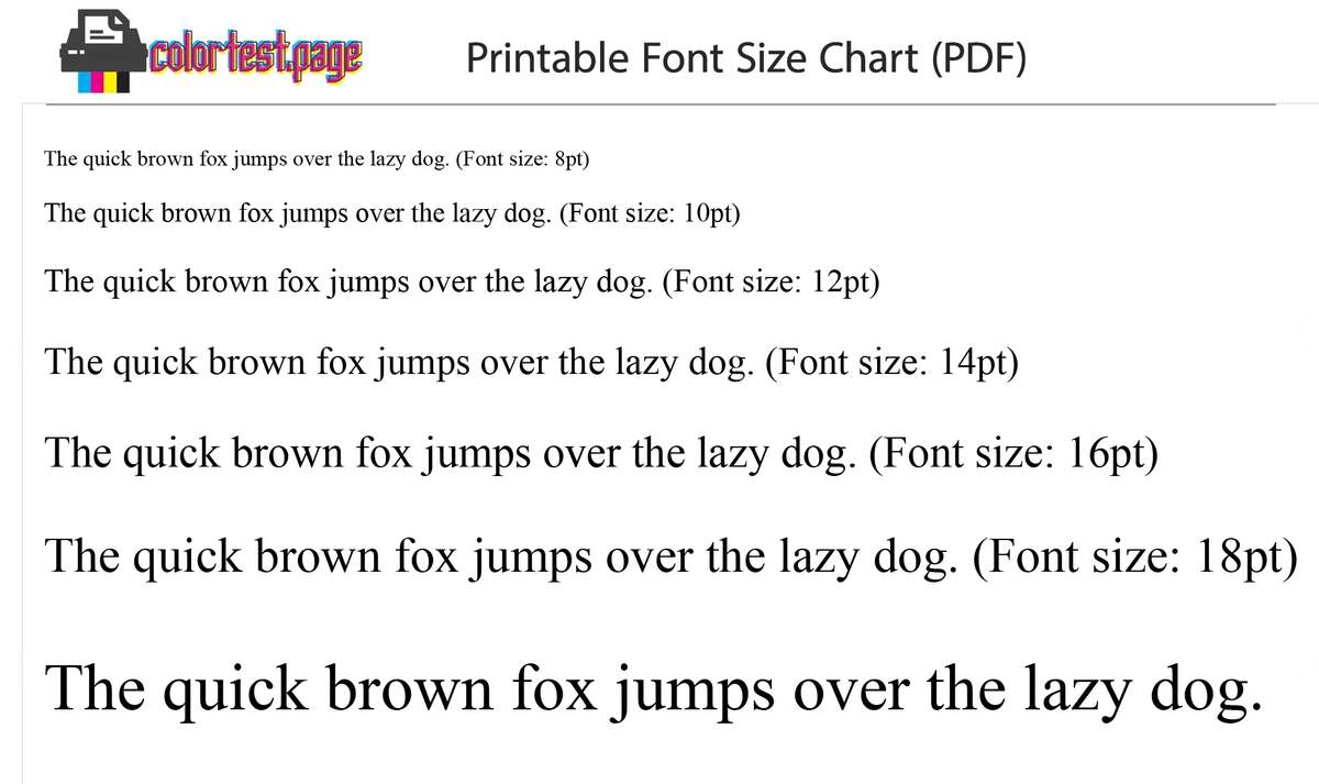 Printable Font Size Chart Color Test Page Printable Font Size Chart Color Test Page