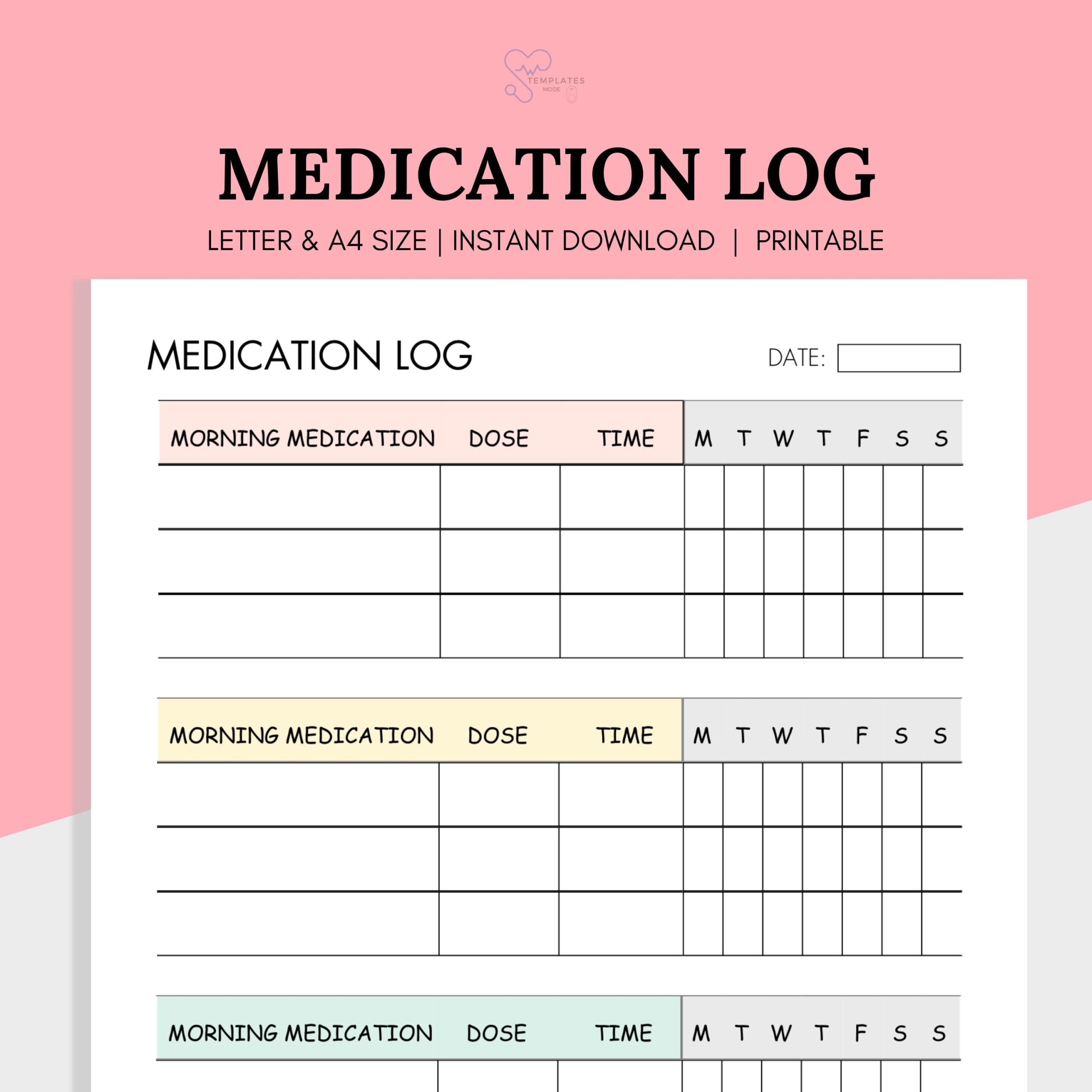 Printable Medication Log Nurse Caregiver Chart Digital Download Etsy