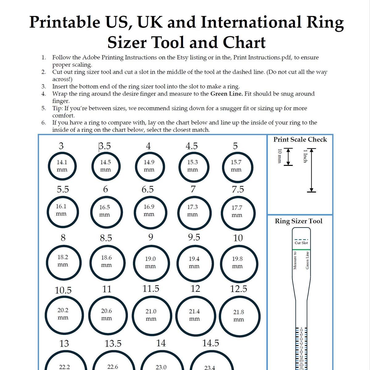 Printable Ring Sizer Tool US UK International Size Chart PDF Download Etsy Norway Printable Ring Sizer Tool US UK International Size Chart PDF Download Etsy Norway