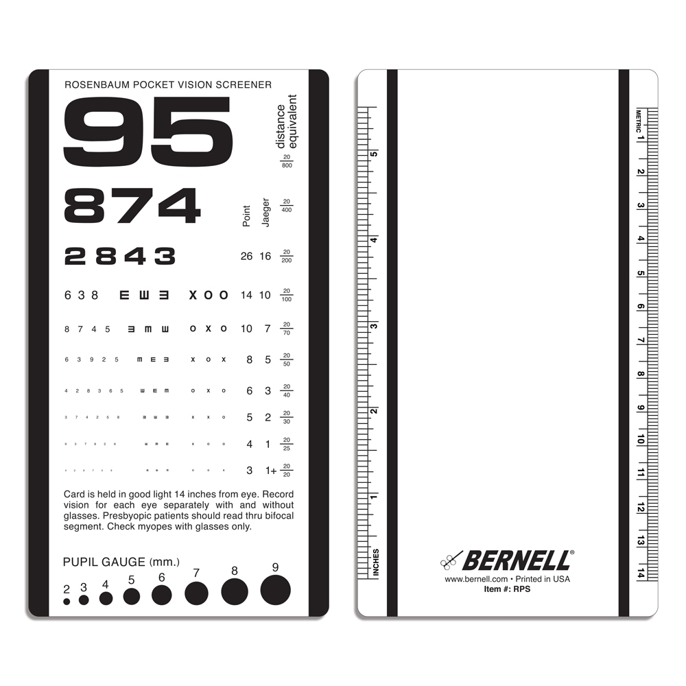 Rosenbaum Pocket Vision Screener Near Vision Card For Optometrists Rosenbaum Pocket Vision Screener 14 Inches Visual Acuity Test