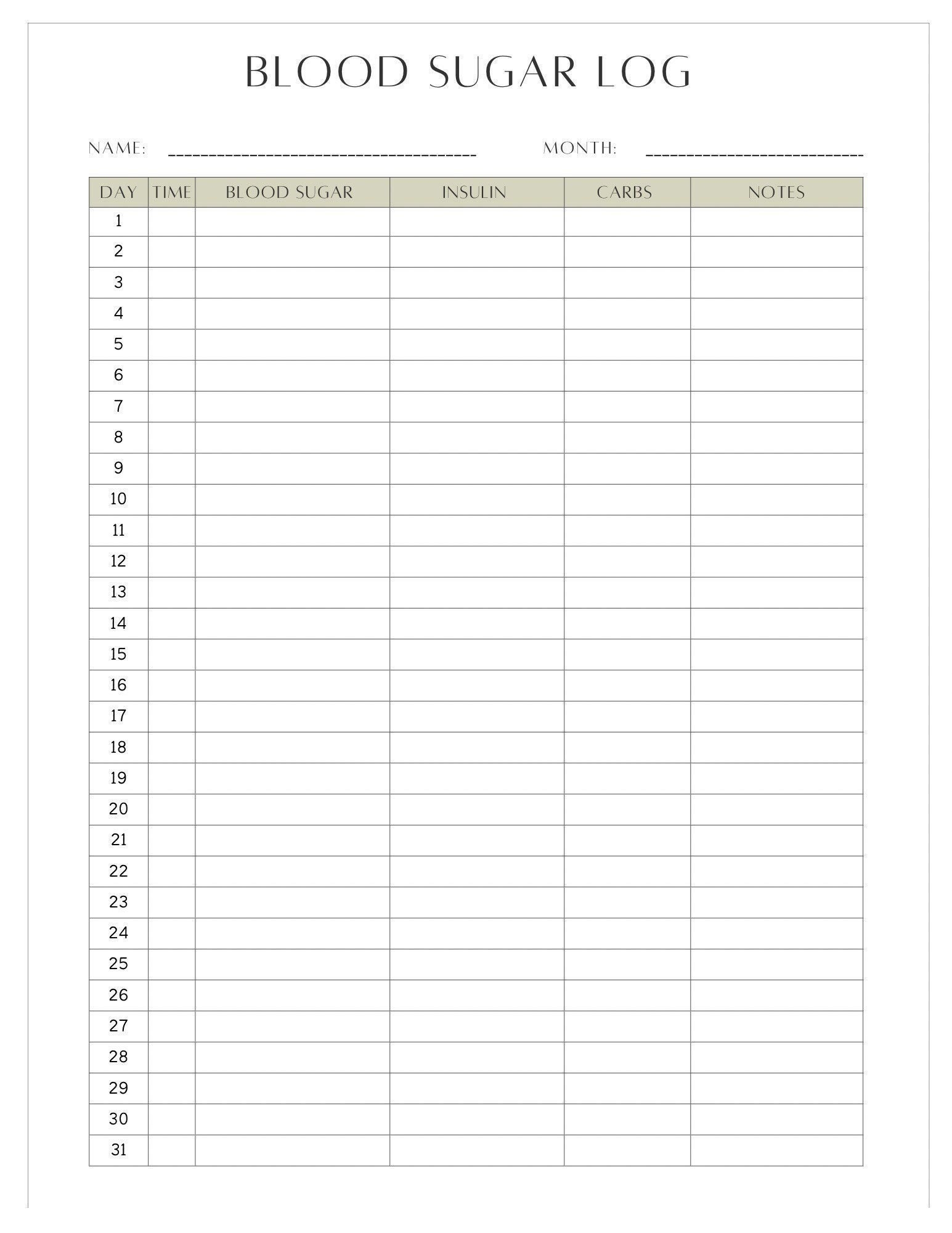 Simple Downloadable Blood Sugar Log Sheet Etsy Simple Downloadable Blood Sugar Log Sheet Etsy