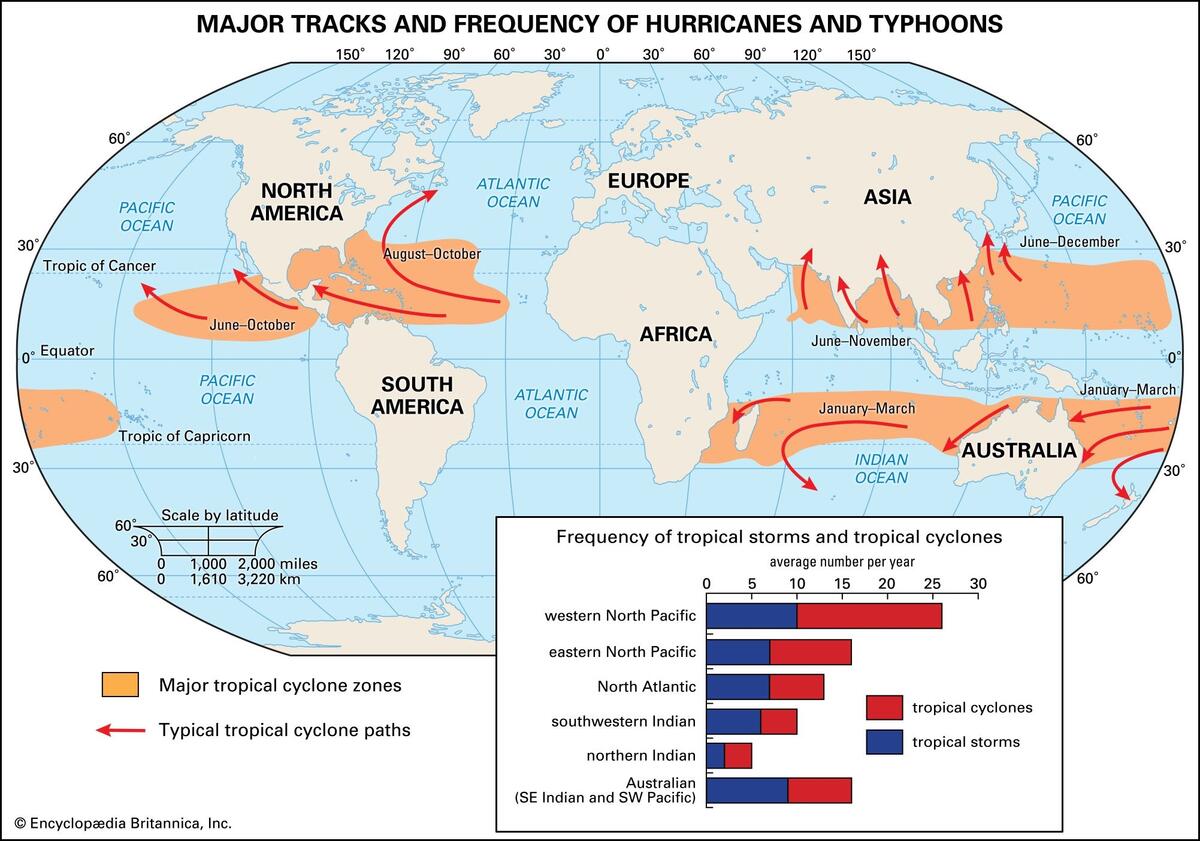 Tropical Cyclone Location Patterns Forecasting Britannica