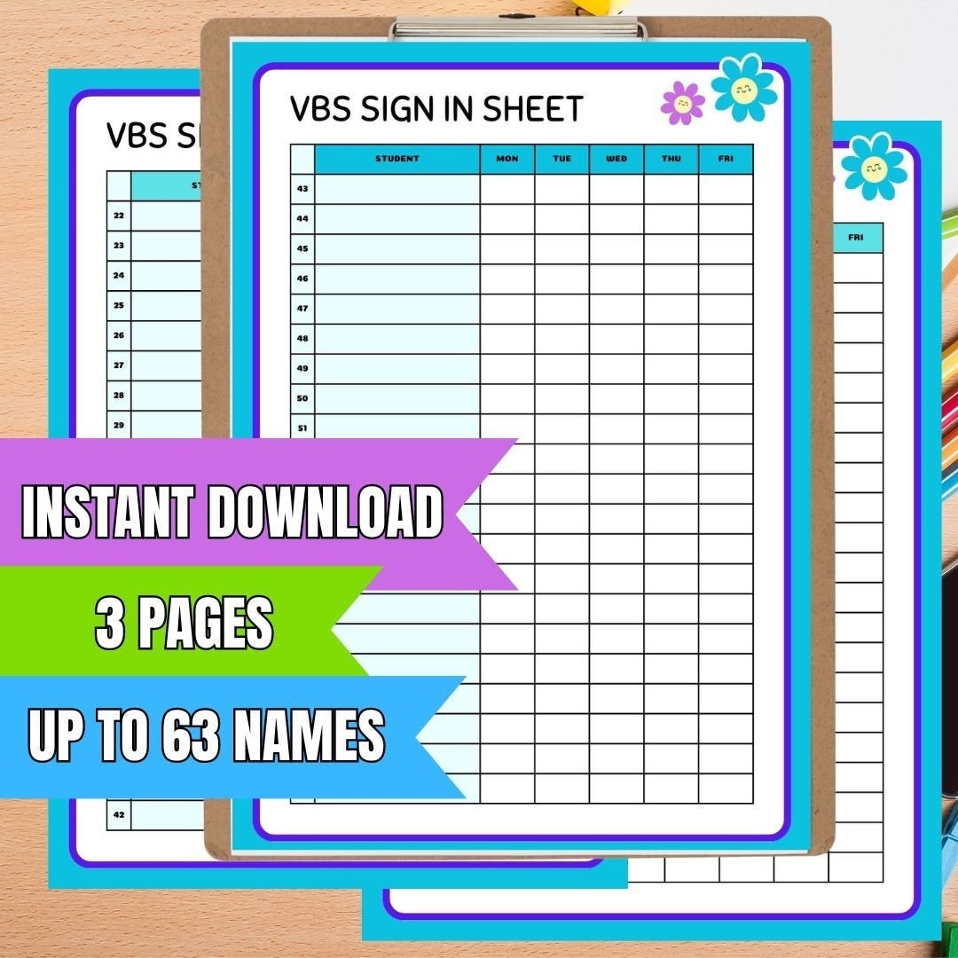 Vacation Bible School Attendance Sheet For VBS Student Tracker Etsy
