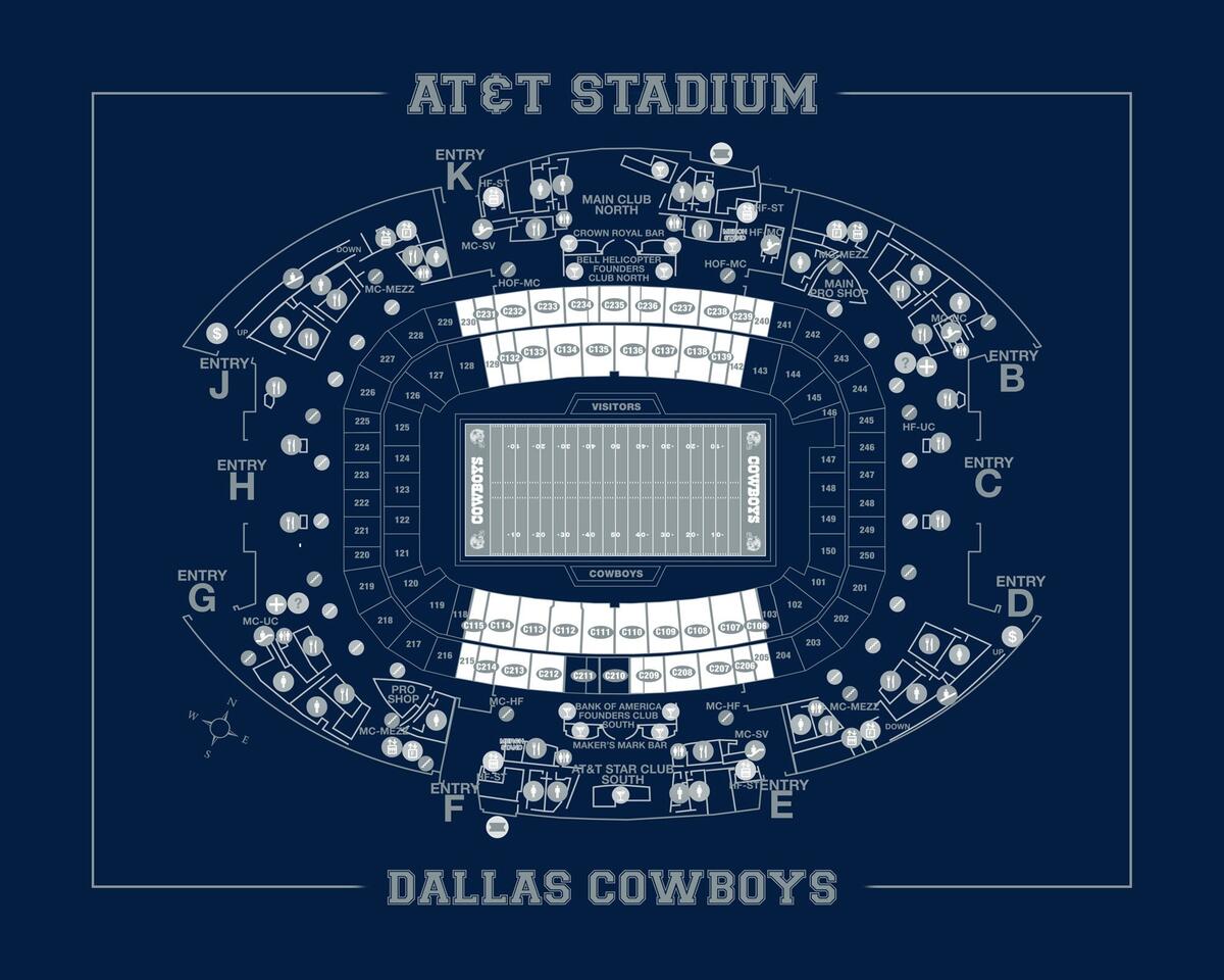 Vintage Dallas Cowboys AT T Stadium Seating Chart Print Etsy Ireland