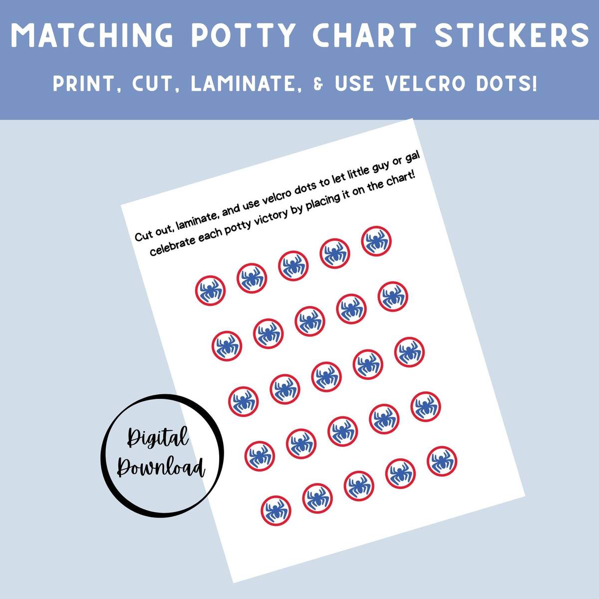 Web Hero Printable Potty Training Sticker Sheet PDF Reward Chart Stickers 8 5x11 Digital Download Etsy