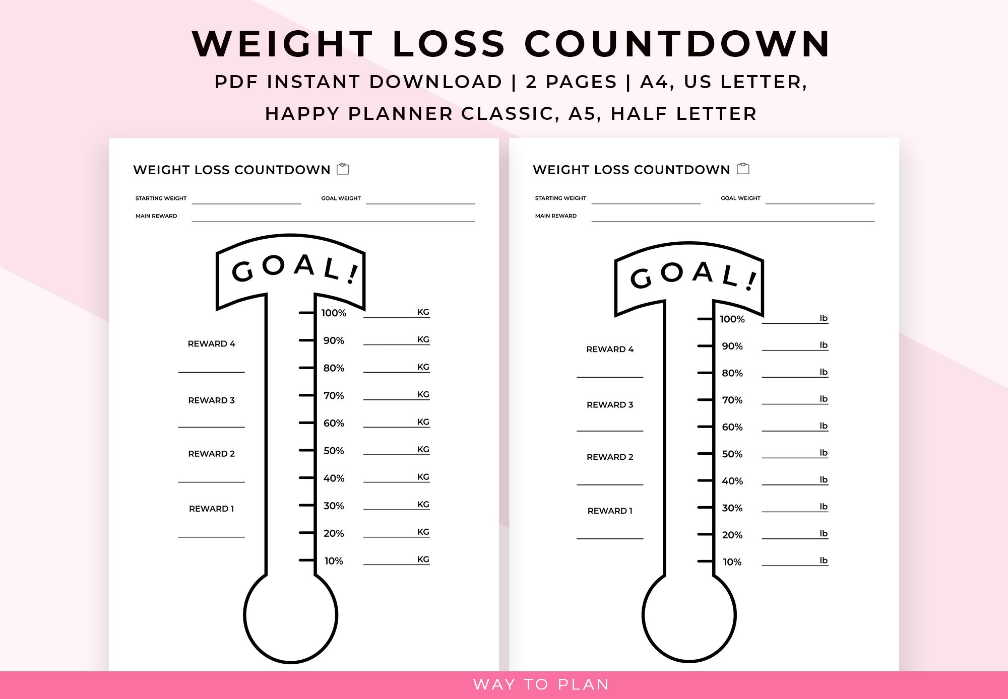 Weight Loss Countdown Printable Weight Loss Thermometer Template Chart Kilo Countdown Pound Tracker Fun Weight Loss Challenge Fat Loss Etsy Norway