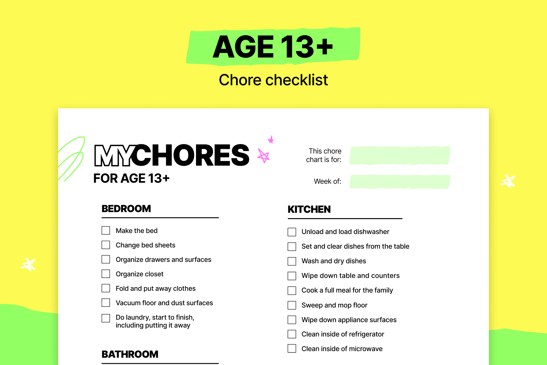 Printable Chore Chart Template For Teens WordLayouts
