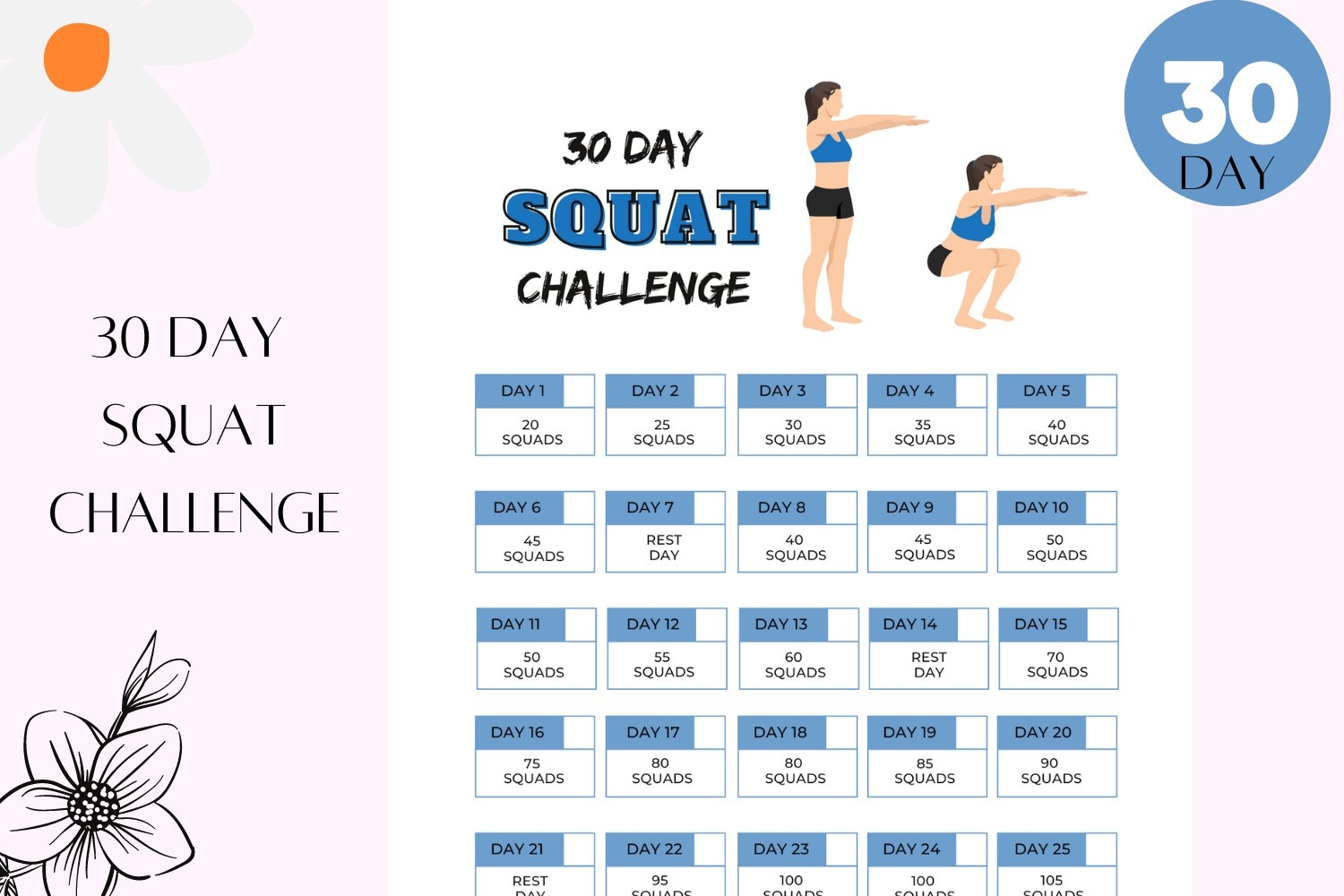 30 Day Squat Challenge 30 Day Challenge Printable 30 Day Squat Challenge 30 Day Challenge Printable