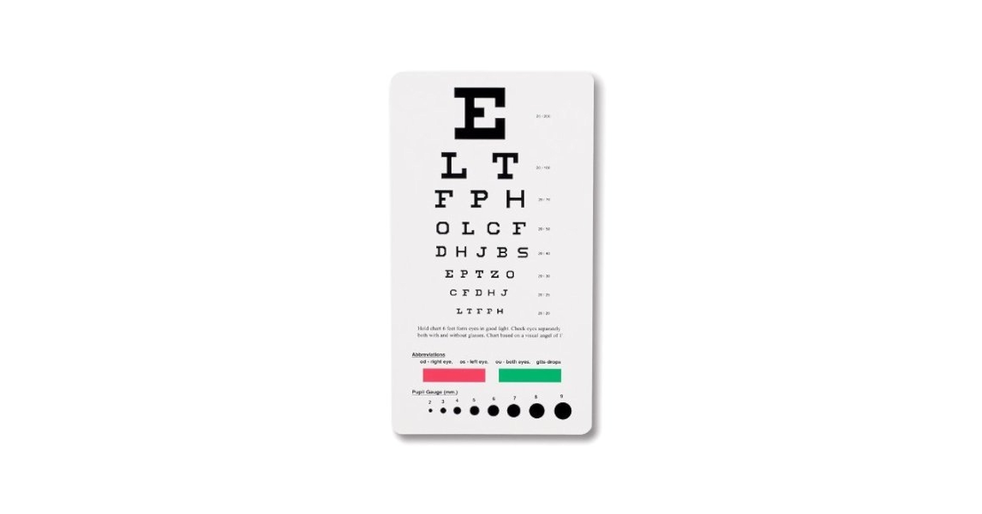 Amazon Elite Medical Instruments USA Snellen Pocket Eye Chart Compact 7 5 X4 Design For 6 Foot Eye Exams Ideal For Portable Vision Testing EC PSN Industrial Scientific