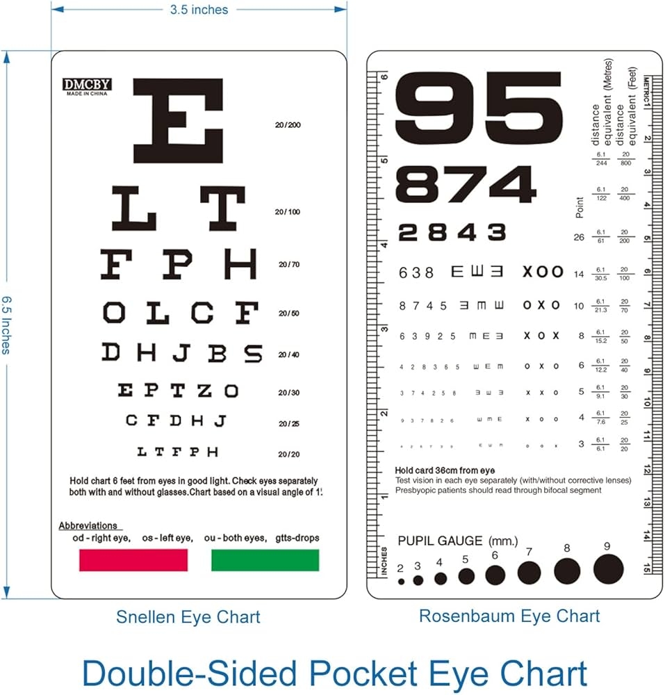 Amazon Snellen And Rosenbaum Pocket Eye Chart For Eye Exams Double Sided Plastic Eye Chart With Color Bars For Color Eye Vision Test 6 5x3 5 Inches 6 Feet Test Distance Industrial Scientific
