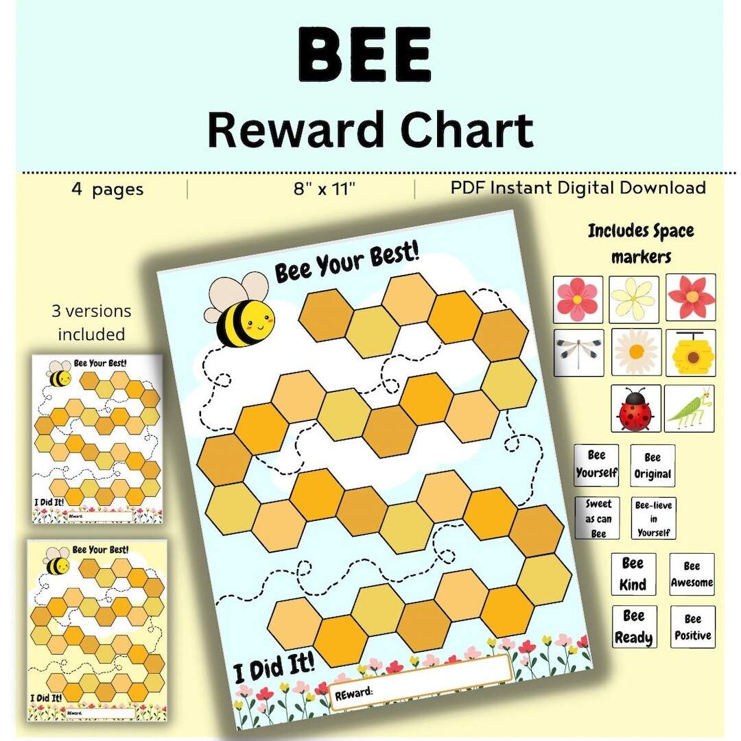 Bee Reward Chart DIGITAL DOWNLOAD Printable Behavior Chart Behavior Chart For Children Inspirational Chart Etsy