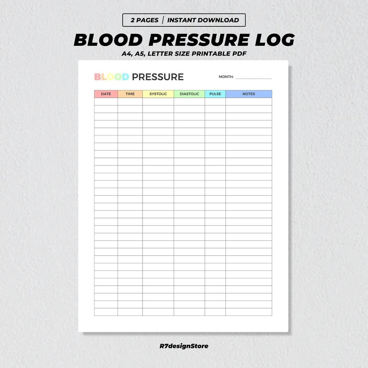 Blood Pressure Log Blood Pressure Tracker Blood Pressure Chart Health And Wellness Etsy