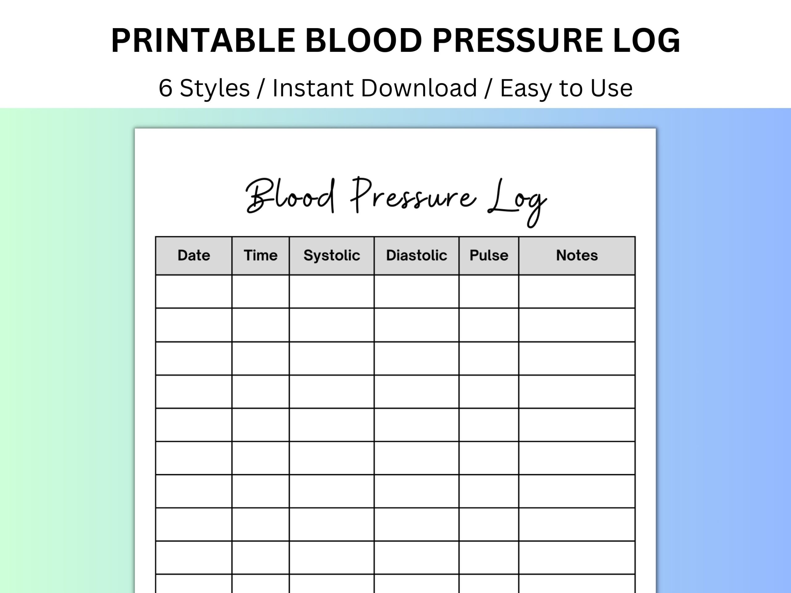 Blood Pressure Log Sheet Paper Trail Design